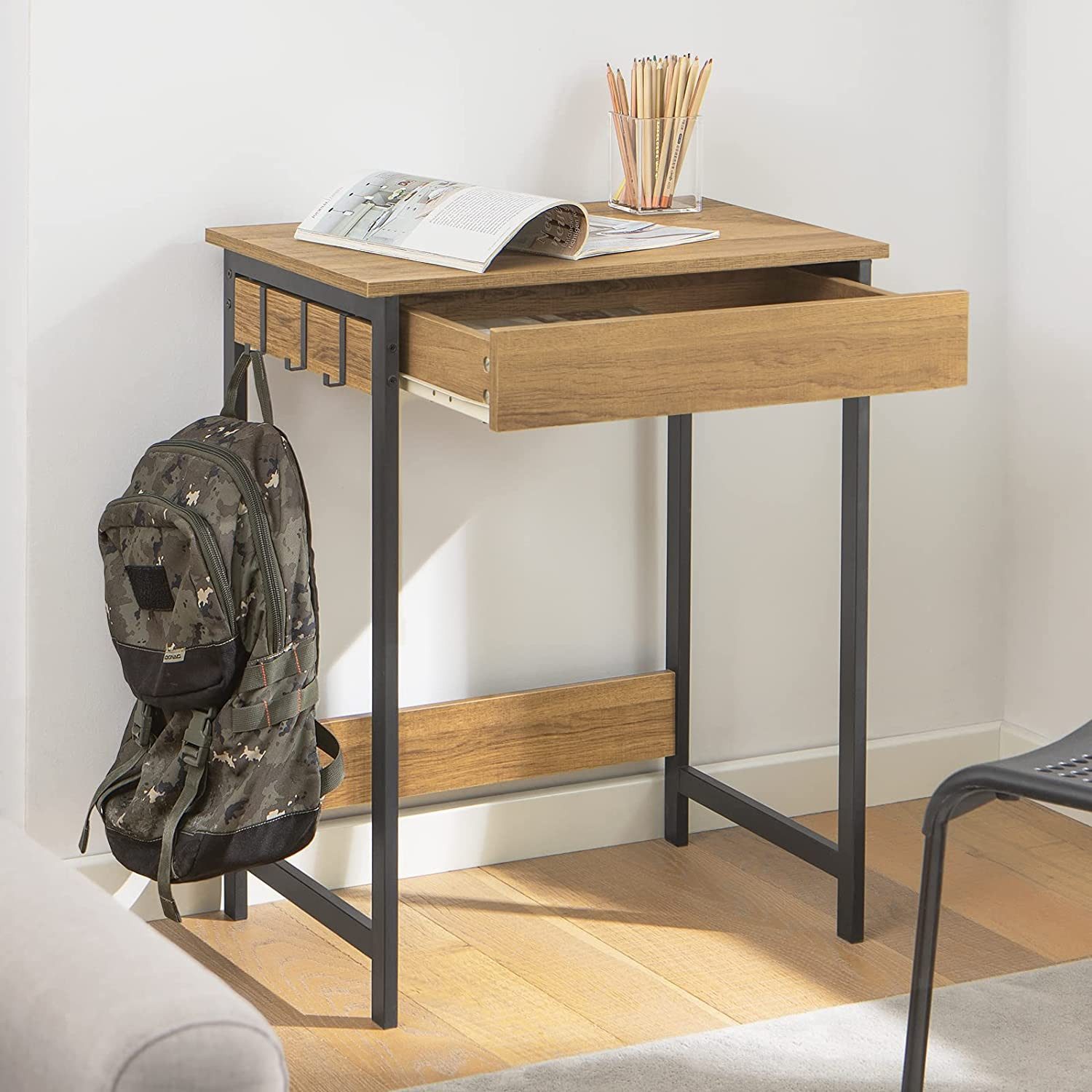 SoBuy Schreibtisch FWT43, Bürotisch, Tisch, Eckschreibtisch, Computertisch Arbeitstisch mit einer Schublade und 2 Haken, Homeoffice