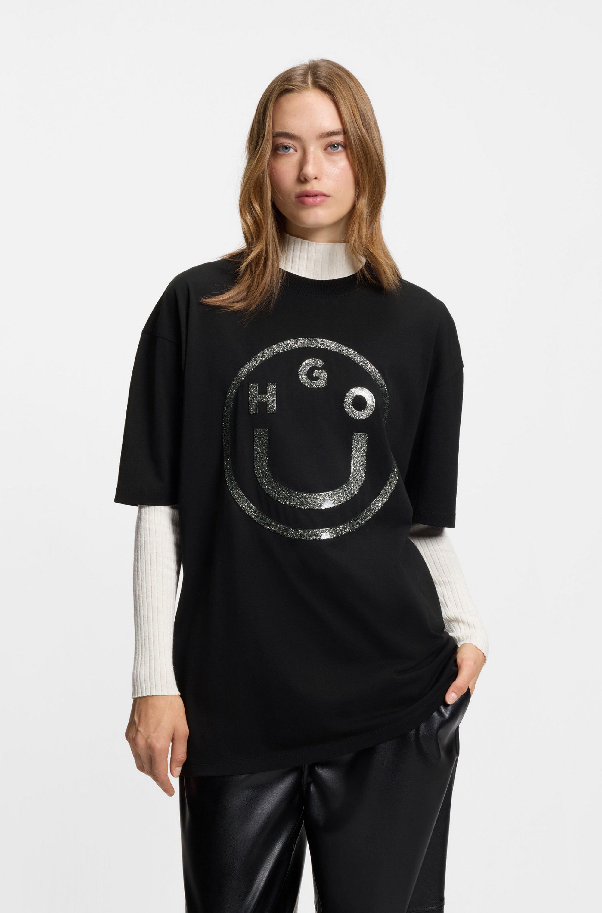 HUGO Blue Rundhalsshirt Oversized Tee Happy günstig online kaufen