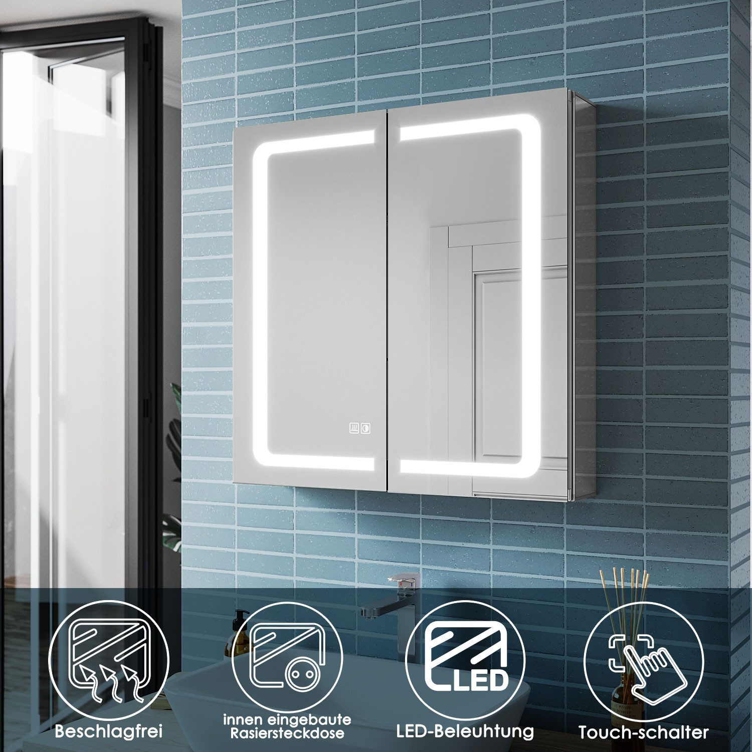 SONNI Badezimmerspiegelschrank Spiegelschrank Aluminum bad mit beleuchtung günstig online kaufen