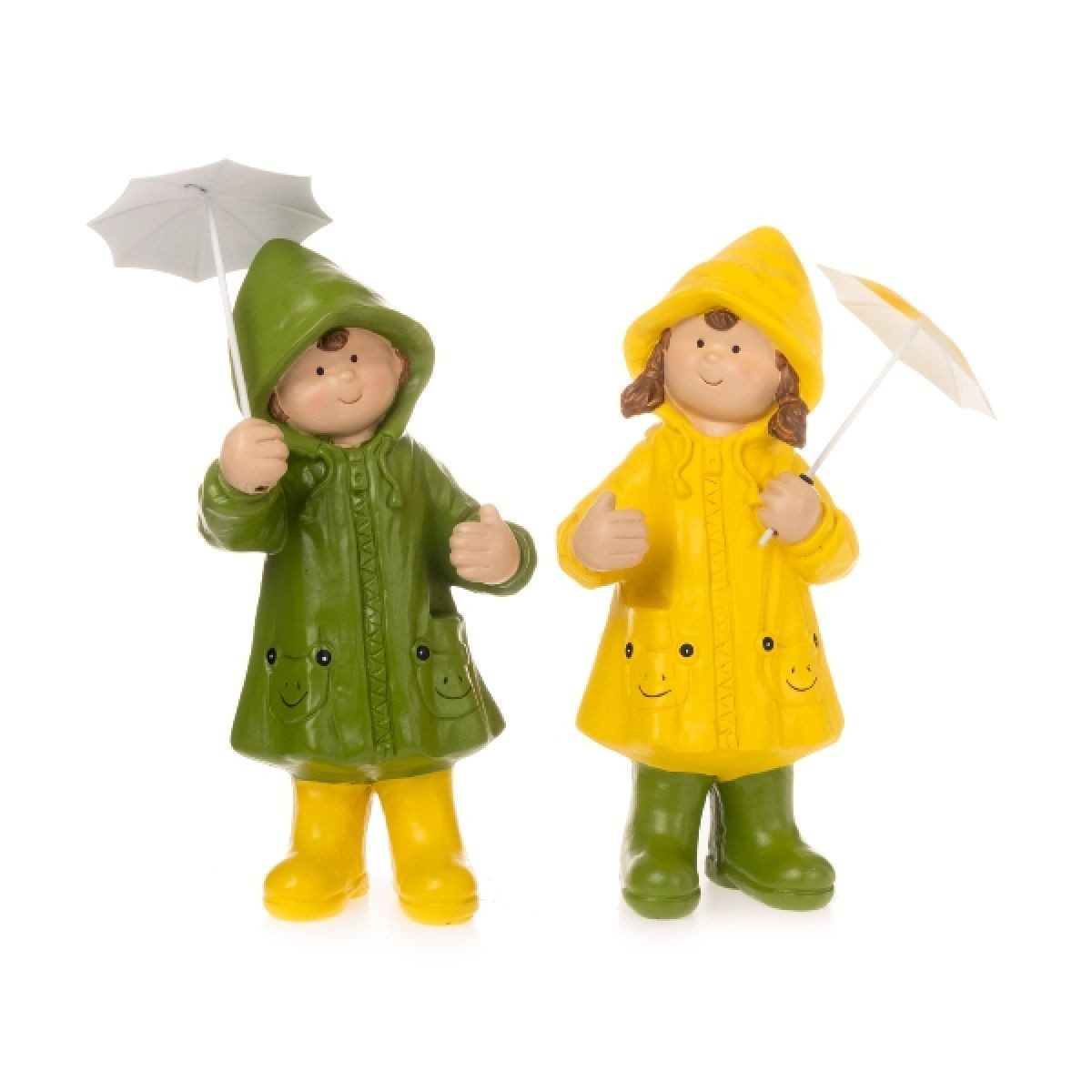 Gartenfigur Gartenkinder mit Regenschirm – 2er-Set aus Polyresin – wetterfest