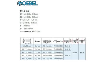 GOEBEL GmbH Blindniete 7890404814, (250x Hochfeste Blindniete - Flachkopf - Stahl / Stahl, 250 St., 4,8 x 14,0 mm), Niete mit gerilltem Nietdorn PREMIUM-LOCK