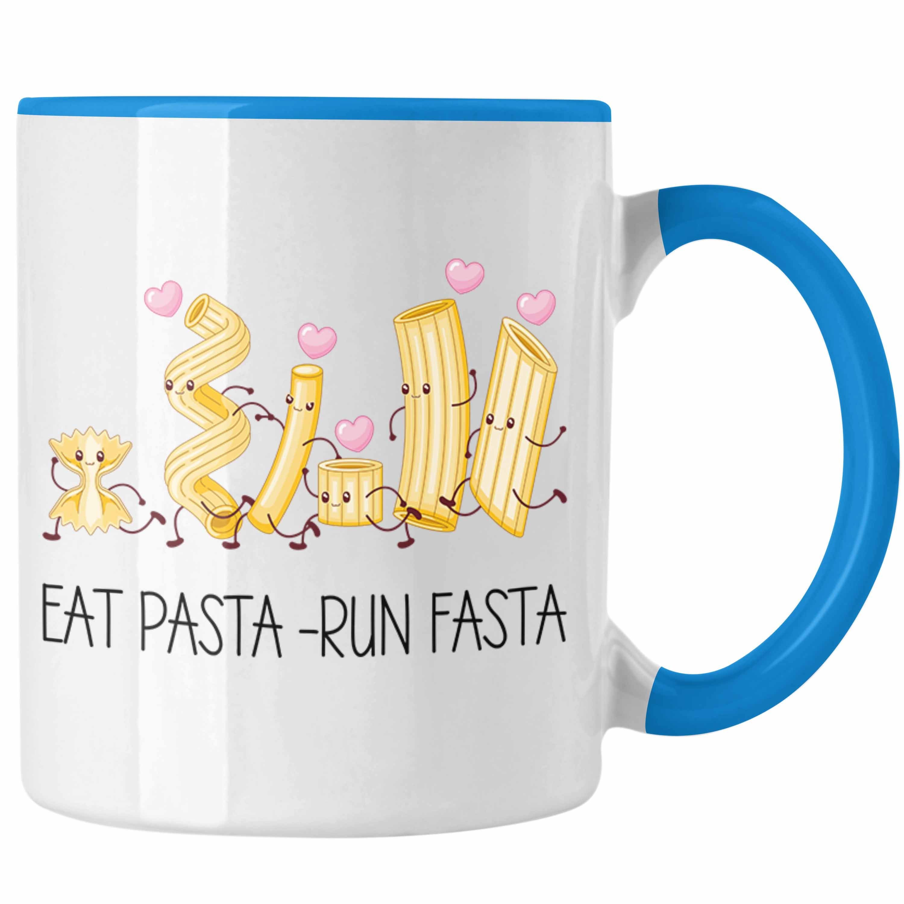 Trendation Tasse Eat Pasta Run Fasta Tasse Geschenk Italiener Spruc Blau