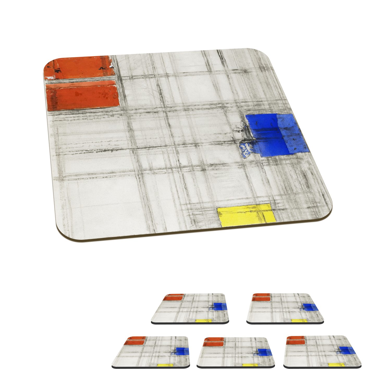 MuchoWow Glasuntersetzer Studie für eine Komposition - Piet Mondrian, Zubehör für Gläser, 6-tlg., Glasuntersetzer, Tischuntersetzer, Korkuntersetzer, Untersetzer, Tasse