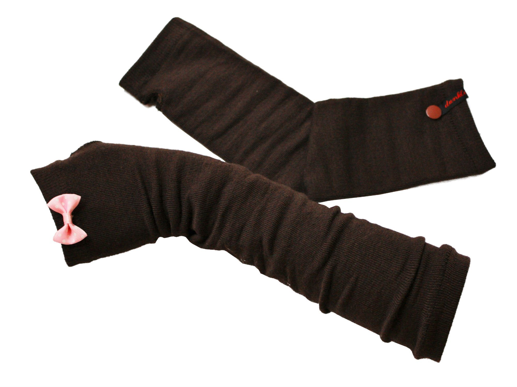dunkle design Strickhandschuhe Fingerlos Farbwahl mit Schleife Braun Rosa