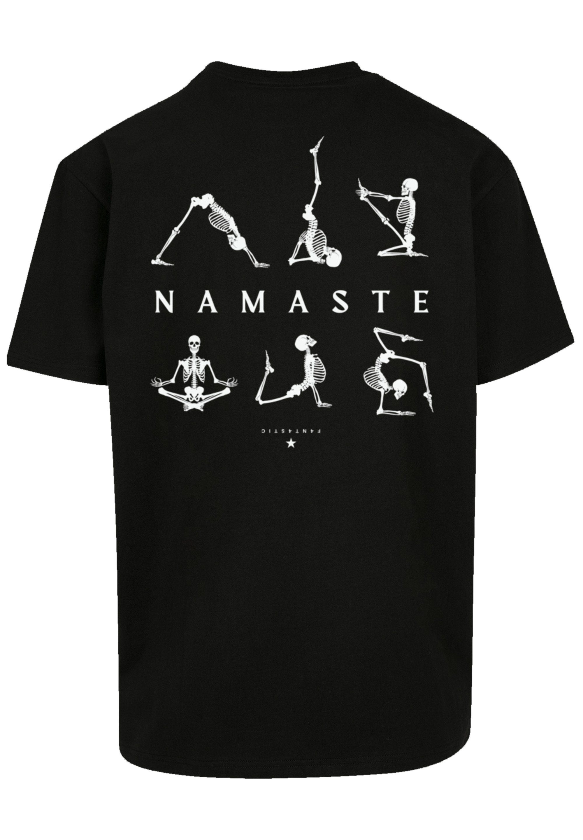 F4NT4STIC T-Shirt Skelett Yoga Namaste schwarz Halloween Print