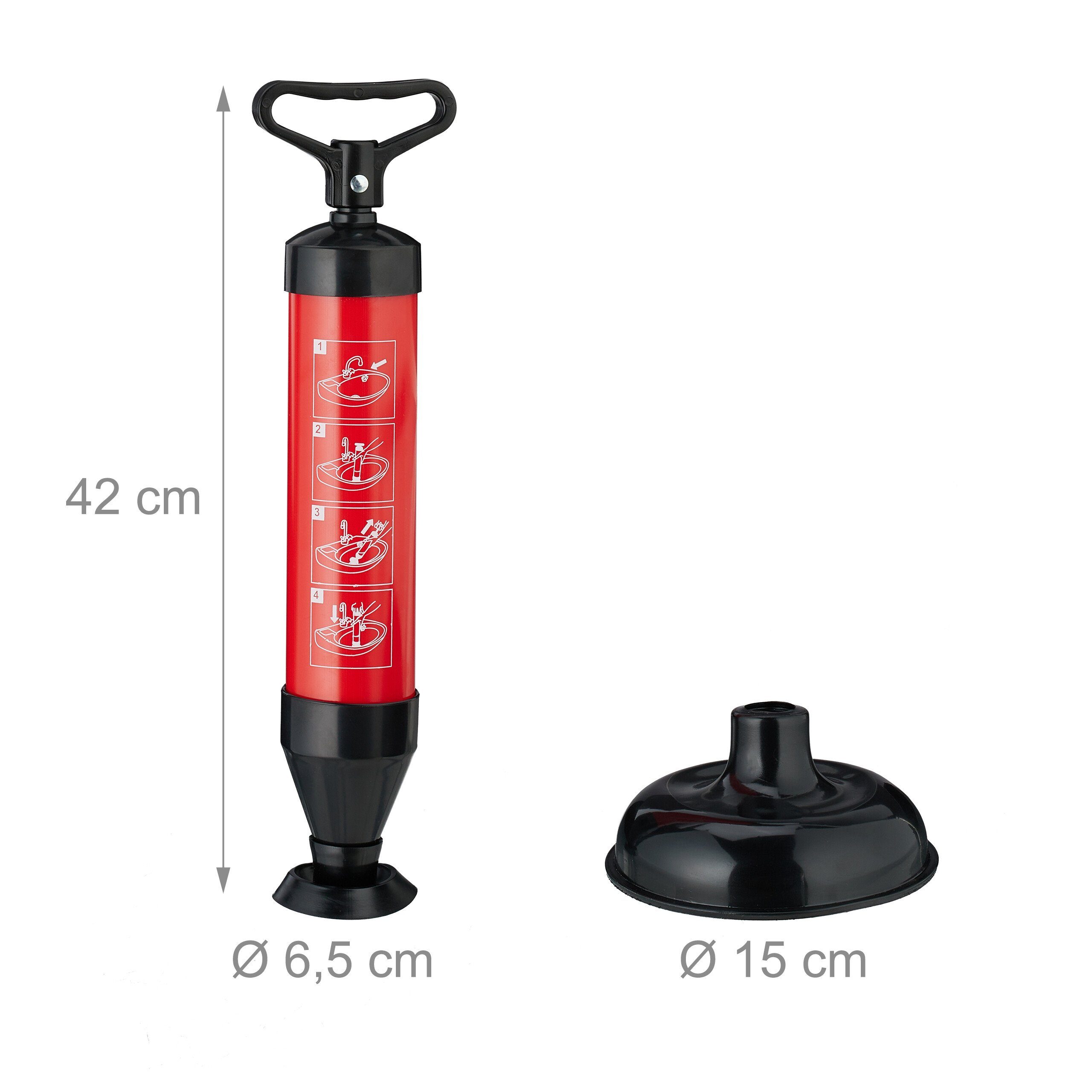 relaxdays Rohrreinigungspumpe Abflussreiniger Pumpe, L: 15 cm, (3 tlg) – Bild 4 von 5