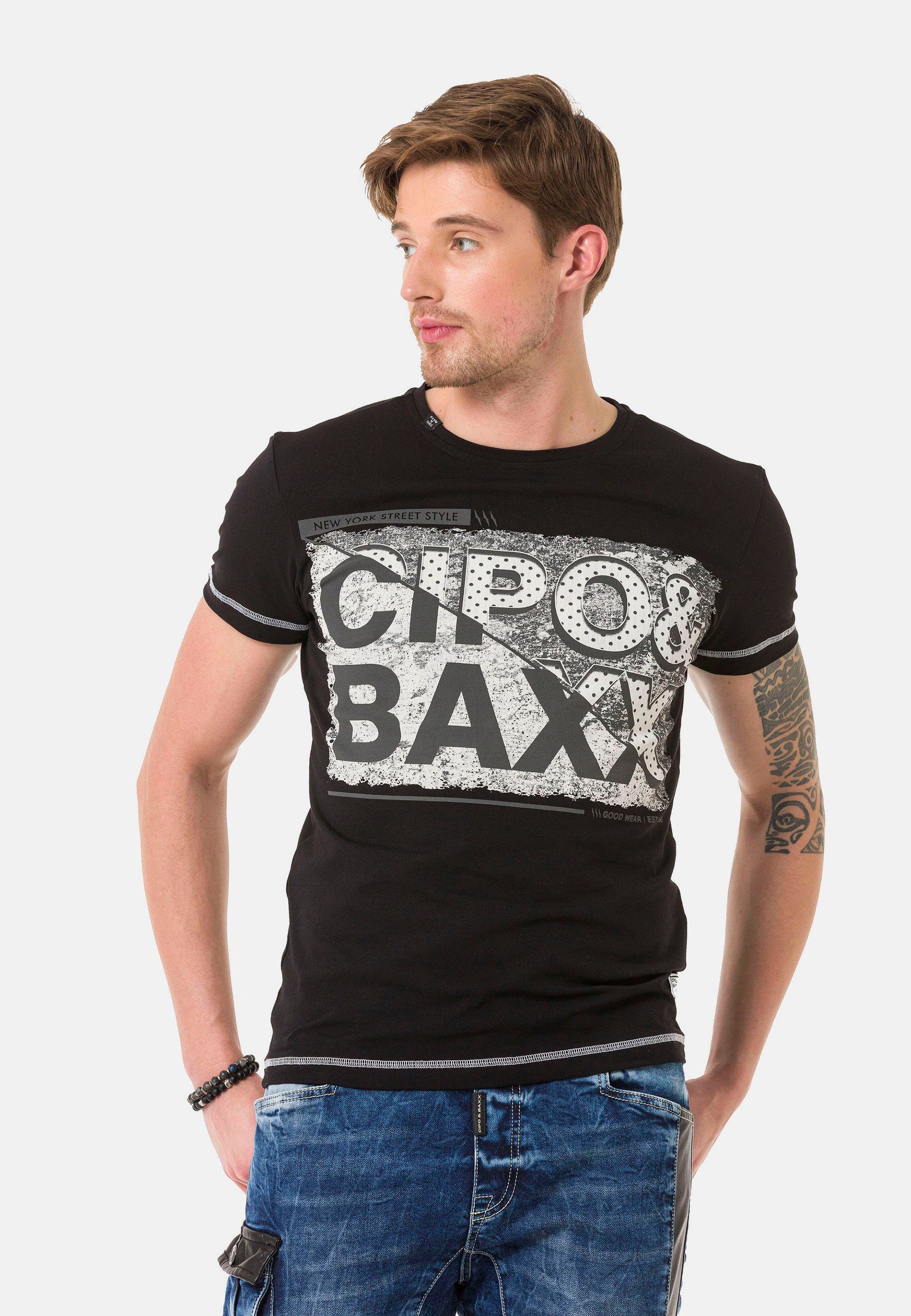 schwarz Cipo Baxx T-Shirt & mit großem Markenprint