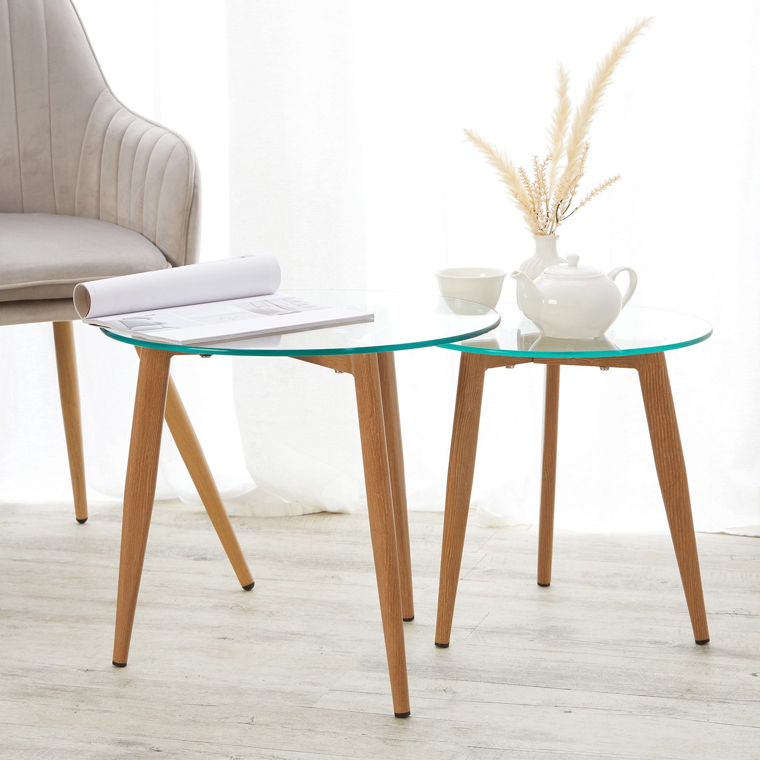 Homestyle4u Beistelltisch Couchtisch Glas Rund Set Wohnzimmertisch hochwert günstig online kaufen