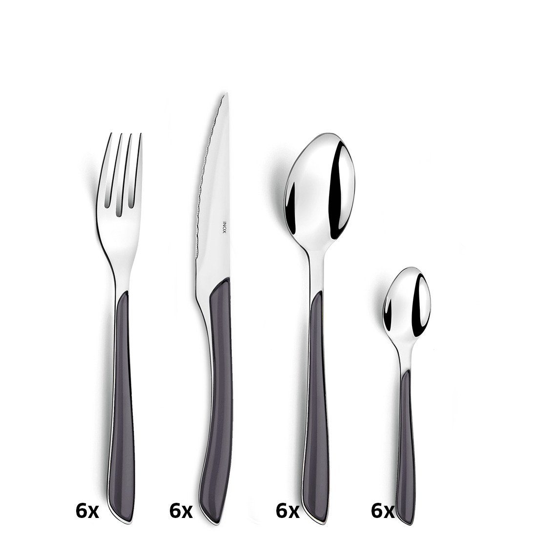 Amefa Besteck-Set ECLAT (24-tlg), 6 Personen, Edelstahl 18/0, Griff Kunststoff, grau glänzend