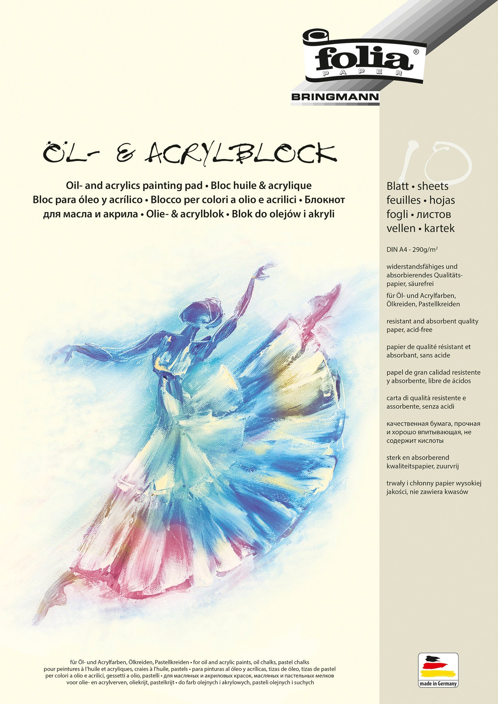 Folia Zeichenpapier Öl-Acrylmalblock, 10 Blatt