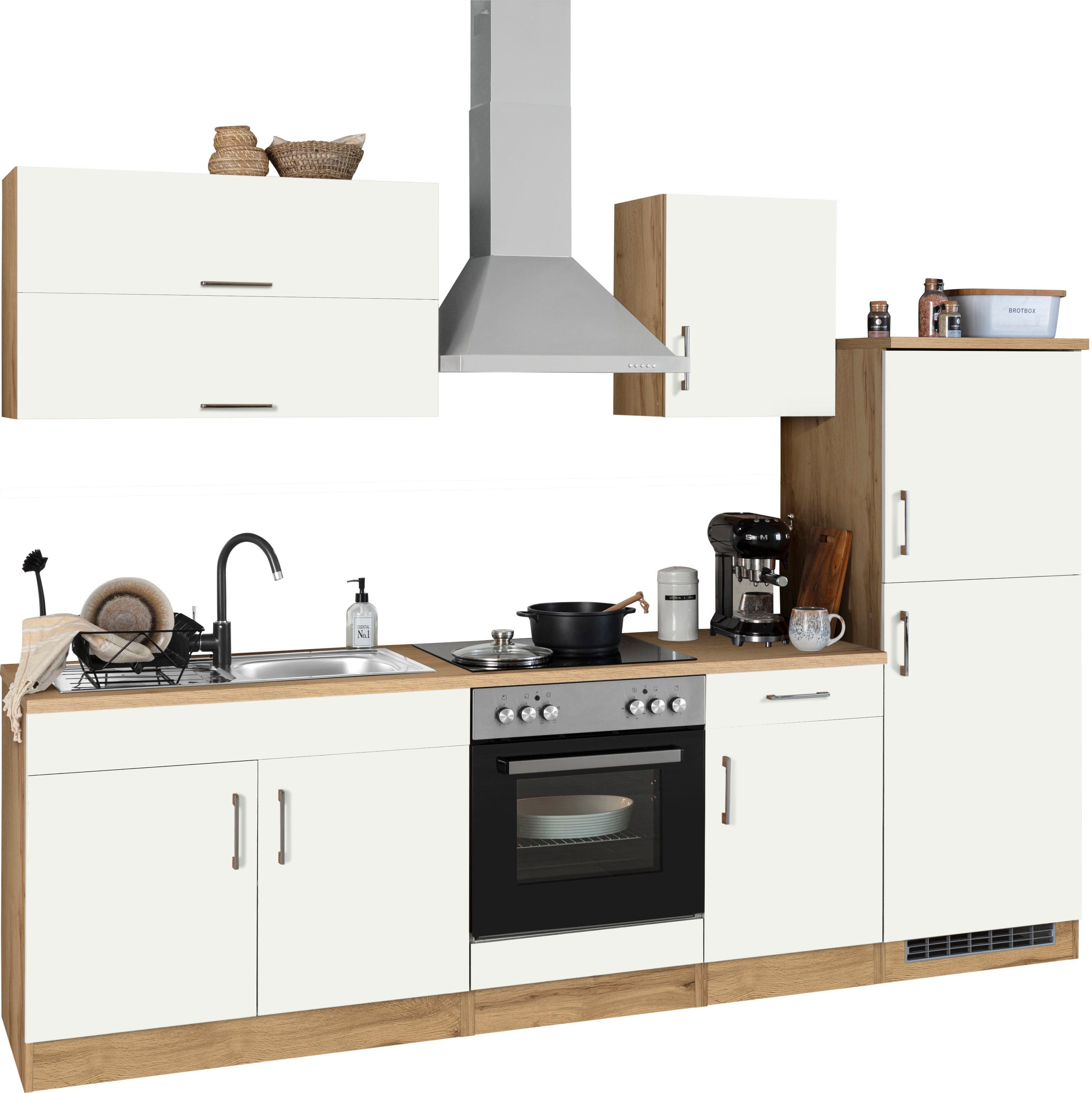 Front: weiß | Korpus: wotaneichfarben | Arbeitsplatte: wotaneichfarben