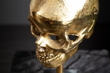 riess-ambiente Dekofigur SKULL 35cm gold / grau (Einzelartikel, 1 St), Metall-Schädel · Totenkopf mit Marmor-Fuß · Skulptur · Wohnzimmer