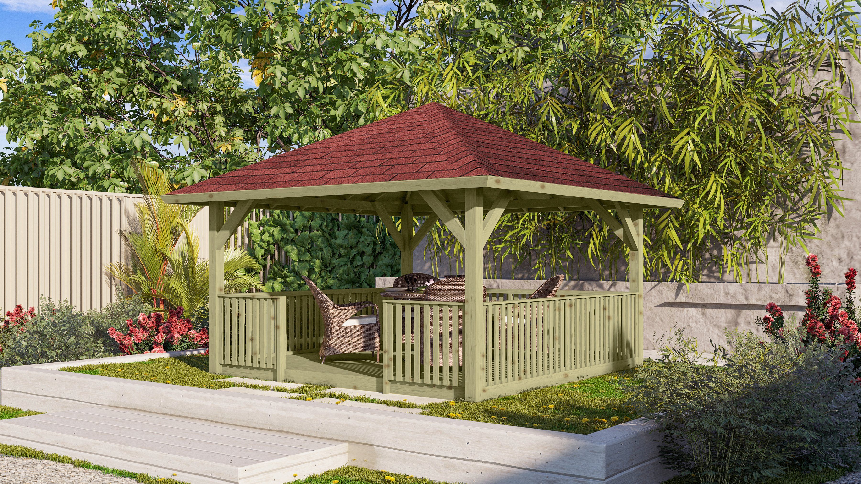 Karibu Pavillon »Holm«, (Set), BxTxH: 431x431x315 cm, mit Brüstung und  Fußboden online kaufen | OTTO