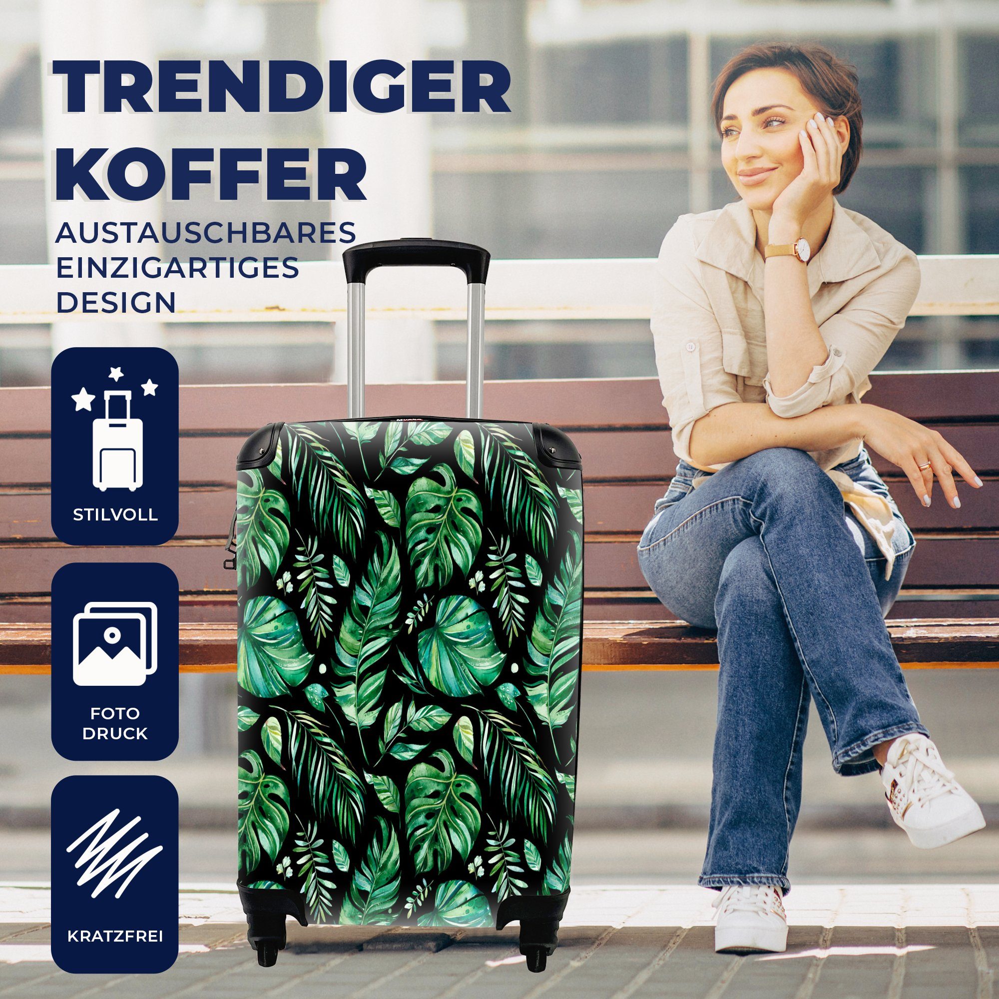 für Natur, Reisetasche Vintage mit - Handgepäckkoffer Rollen, rollen, Reisekoffer Handgepäck 4 Ferien, Trolley, Blätter - MuchoWow