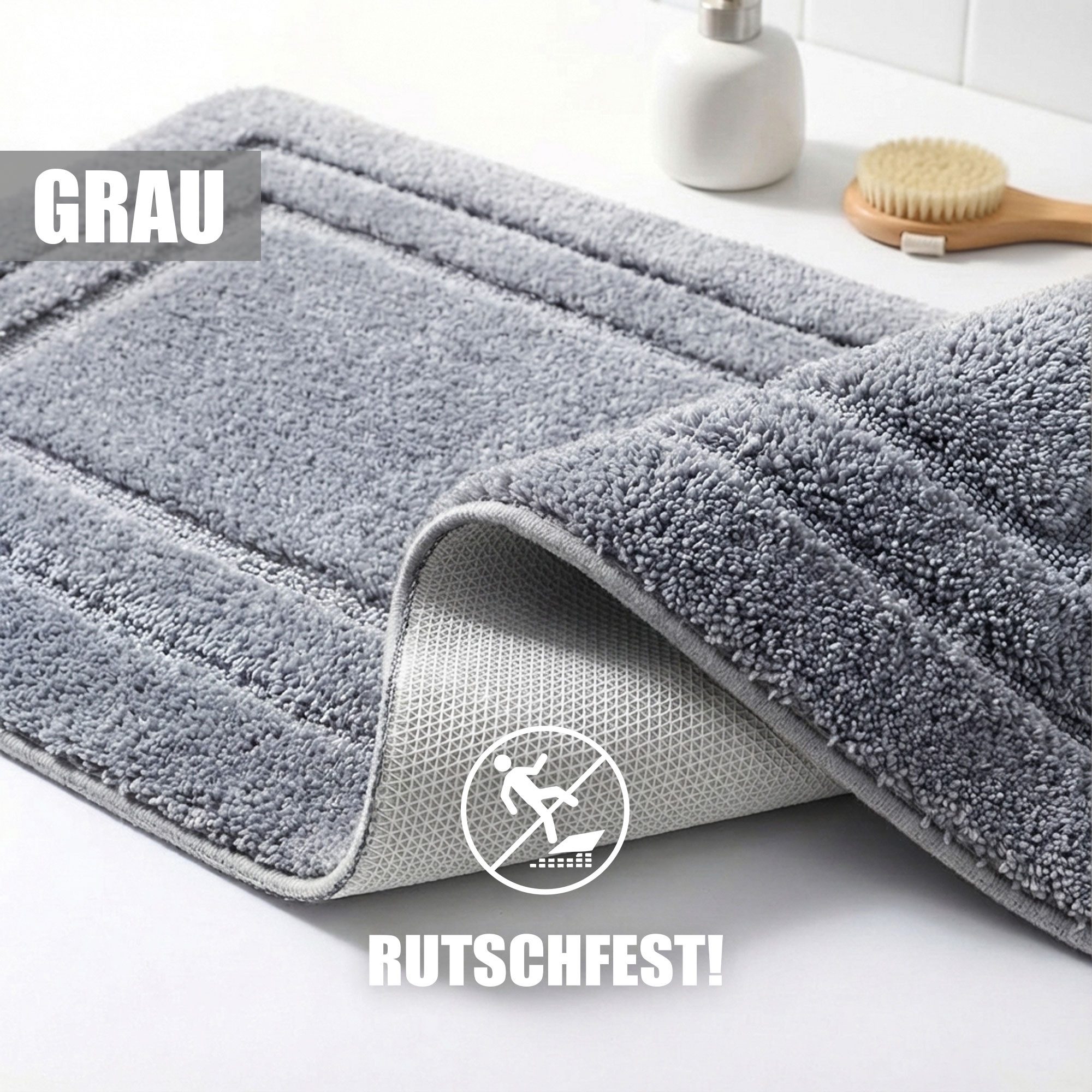 HELLSER Badematte KIRA - Badezimmerteppich rutschfest & waschbar - Mikrofaser, fußbodenheizungsgeeignet, schnell trocknend, Polyester, OEKO-TEX zertifiziert, we – Bild 5 von 5