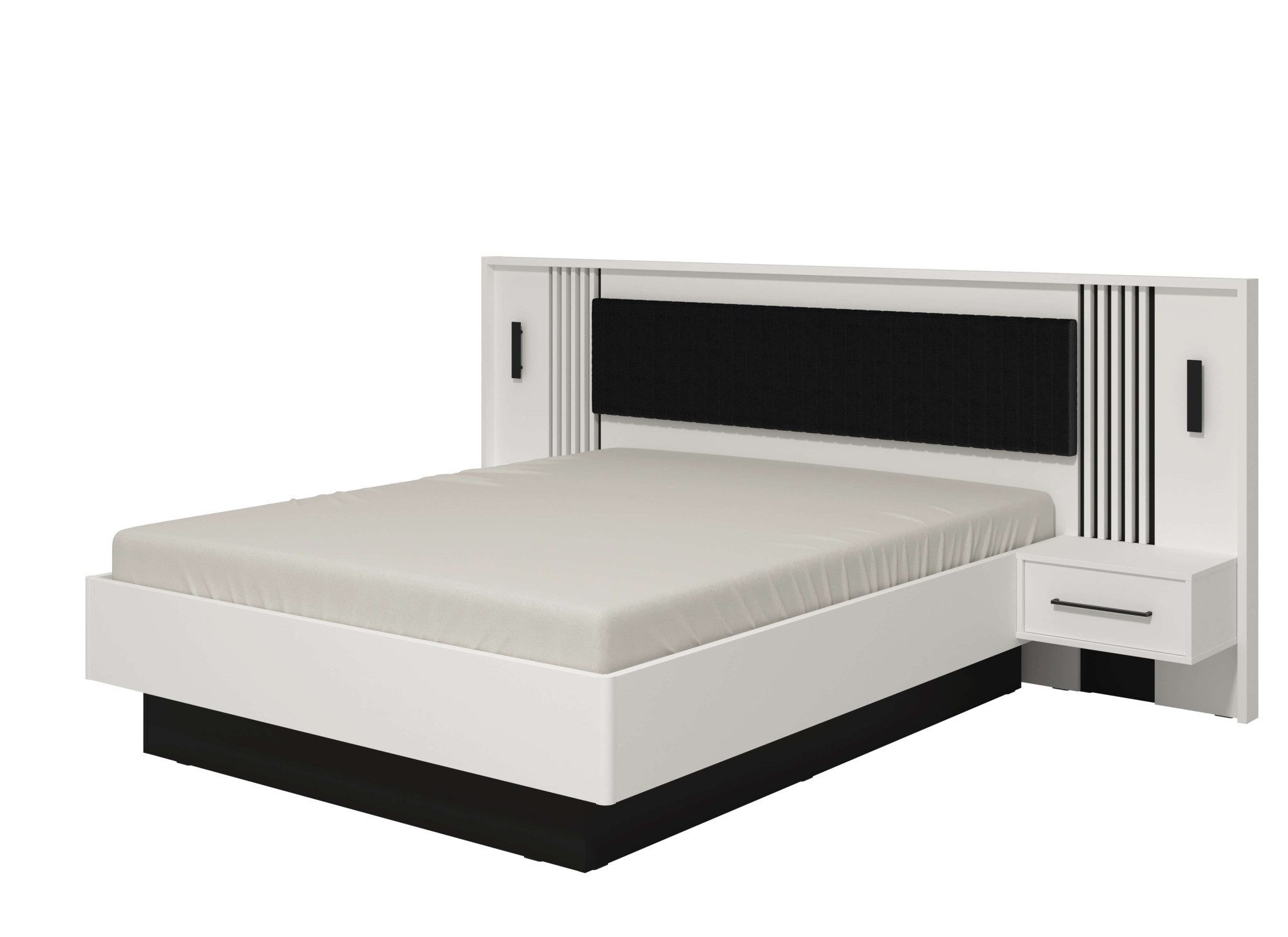 INOSIGN Bettgestell Ascalon, Liegefläche 160x200cm, gepolstertes Kopfteil, Bettanlage mit 2 Wandpaneelen inkl.Nachttische, 3D-Look durch Lamellen