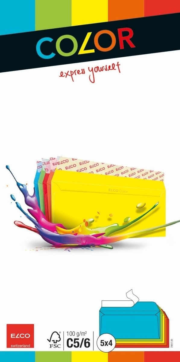 ELCO Briefumschlag Briefumschläge Color C5/6 5 Farben sortiert Haftklebung Papier 100 g/q