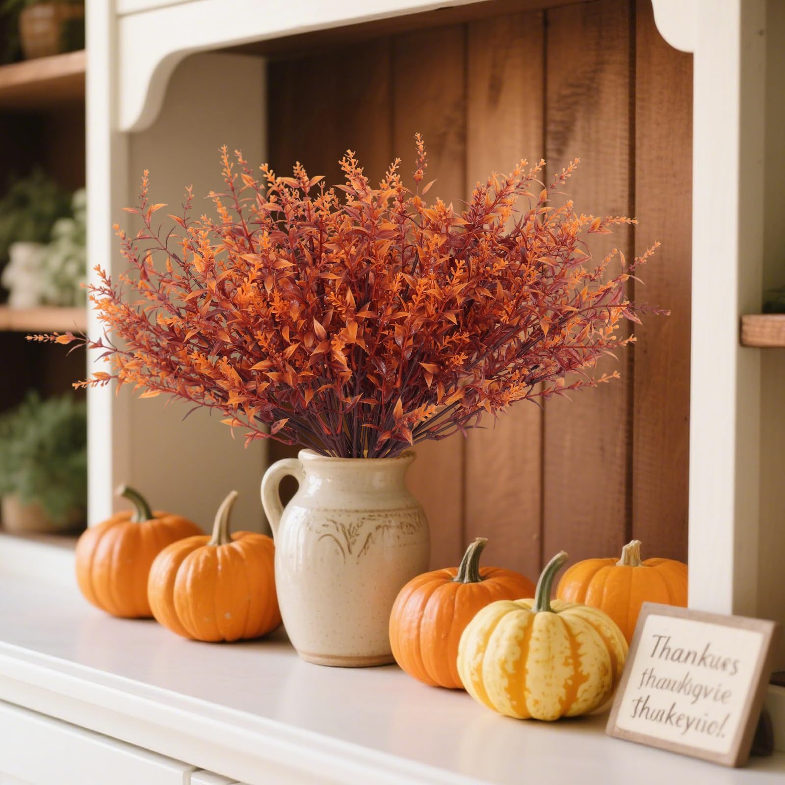 Kunstblumenstrauß 8 Bündel Künstliche Herbstblumen Künstlich Herbststrauß Herbst Deko, Diwzbyn, Herbst Balkonpflanzen Herbstzweige für Drinnen Draußen Garten Ti – Bild 3 von 5
