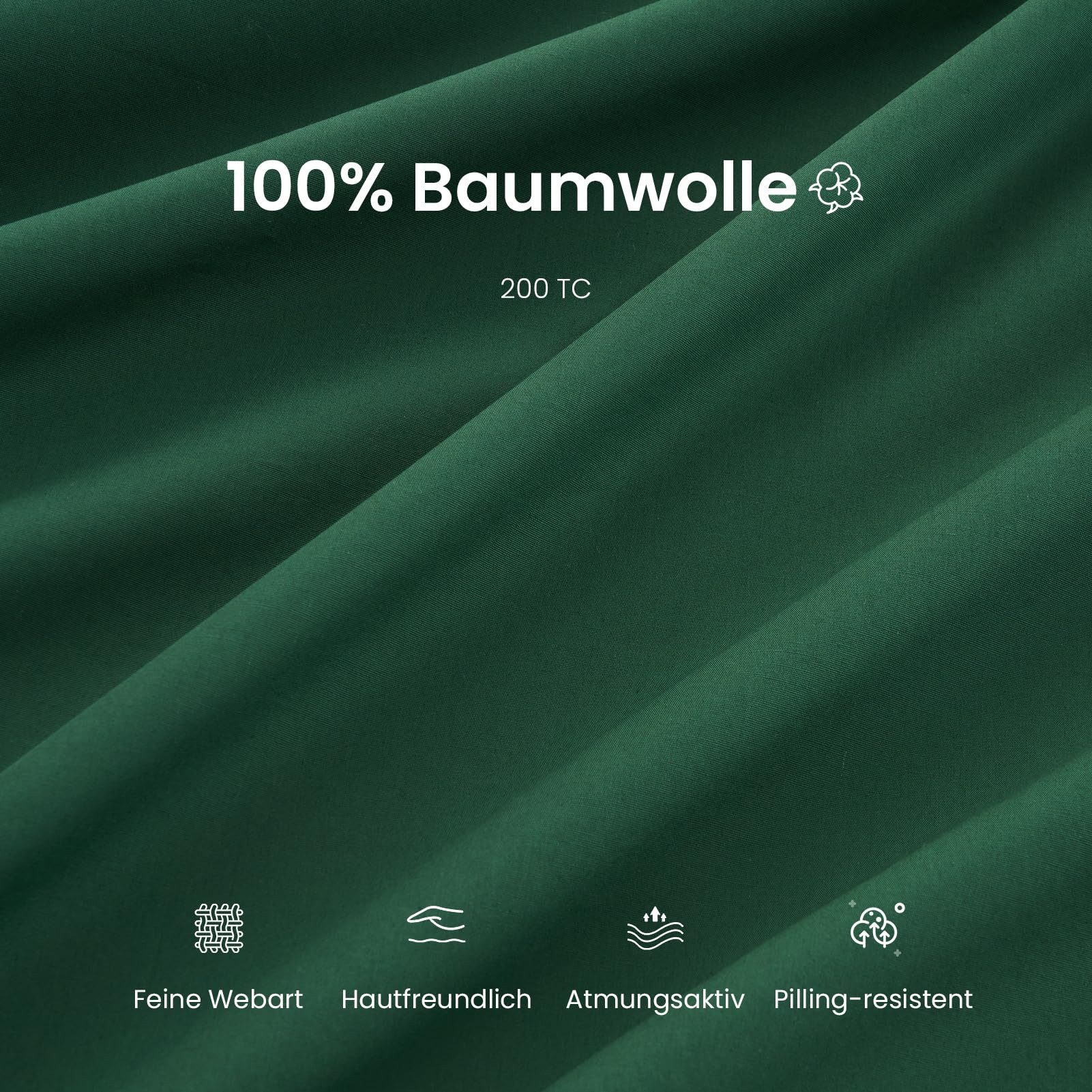 Topfinel Bettwäsche 135 x 200 baumwolle weich hautfreundlich Allergiker Baby ganzjährig, Baumwolle, 2 teilig, bettwäsche-sets 155 X 220 mit reißverschluss Dunkelgrün Einfarbig Boho