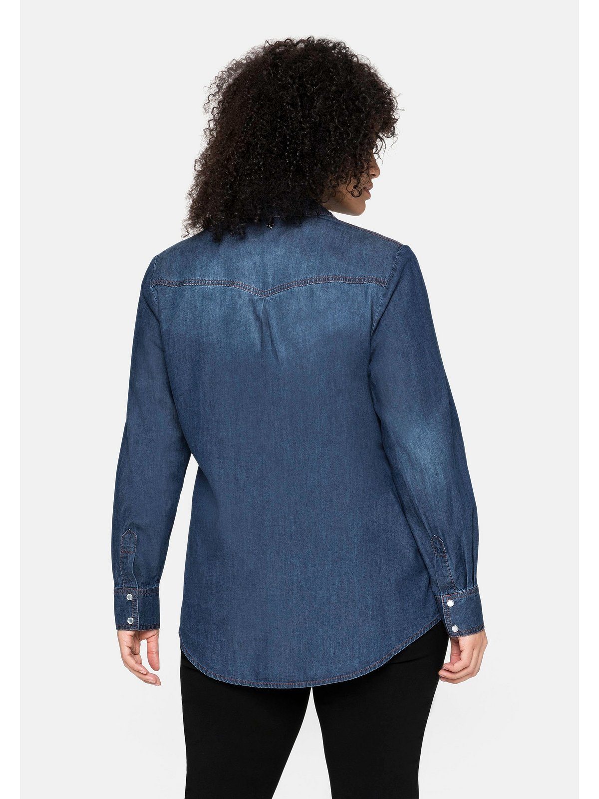 Sheego Jeansbluse Große Größen blue Denim Brusttaschen und Knopfleiste mit