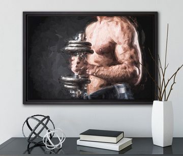 Pixxprint Leinwandbild Bodybuilding, Wanddekoration (1 St), Leinwandbild fertig bespannt, in einem Schattenfugen-Bilderrahmen gefasst, inkl. Zackenaufhänger