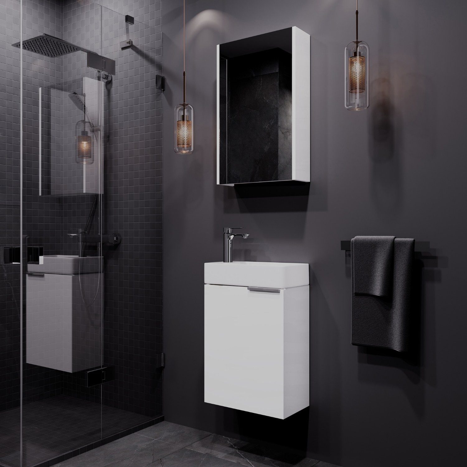 Planetmöbel Badmöbel-Set Badmöbel-Set 40cm mit Spiegelschrank (Weiß), (Komp günstig online kaufen