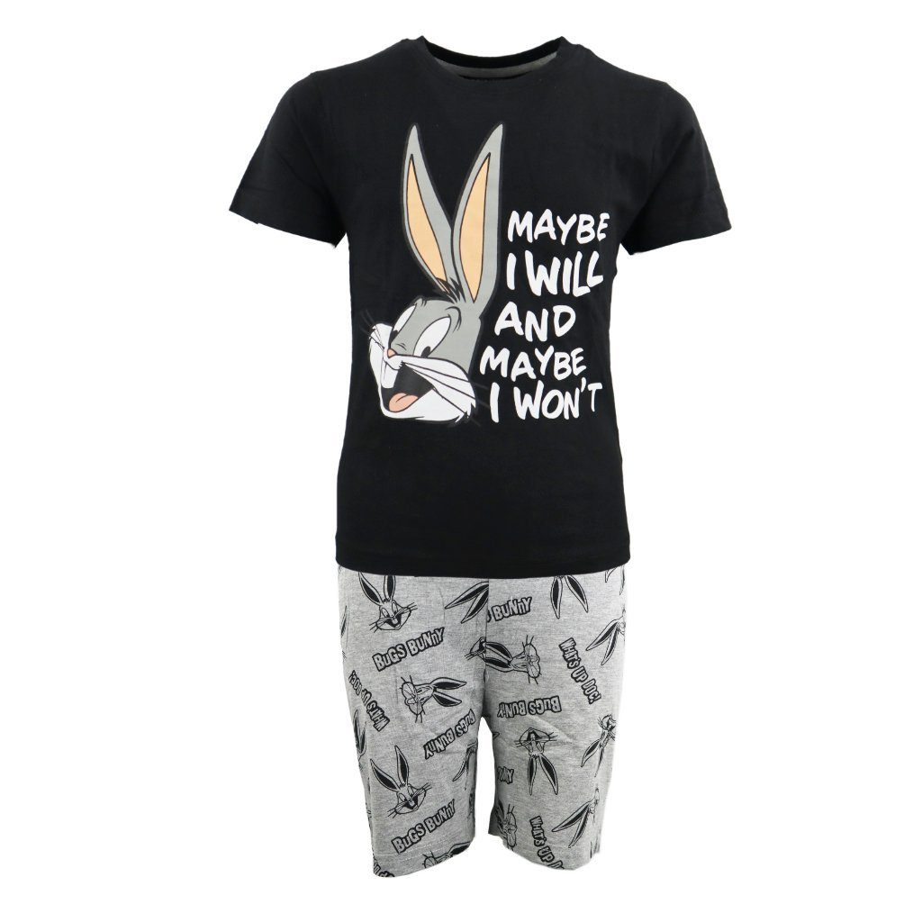 bis LOONEY Bunny Schlafanzug Gr. kurzarm 104 Bugs 134 TUNES Pyjama Schwarz Kinder Pyjama