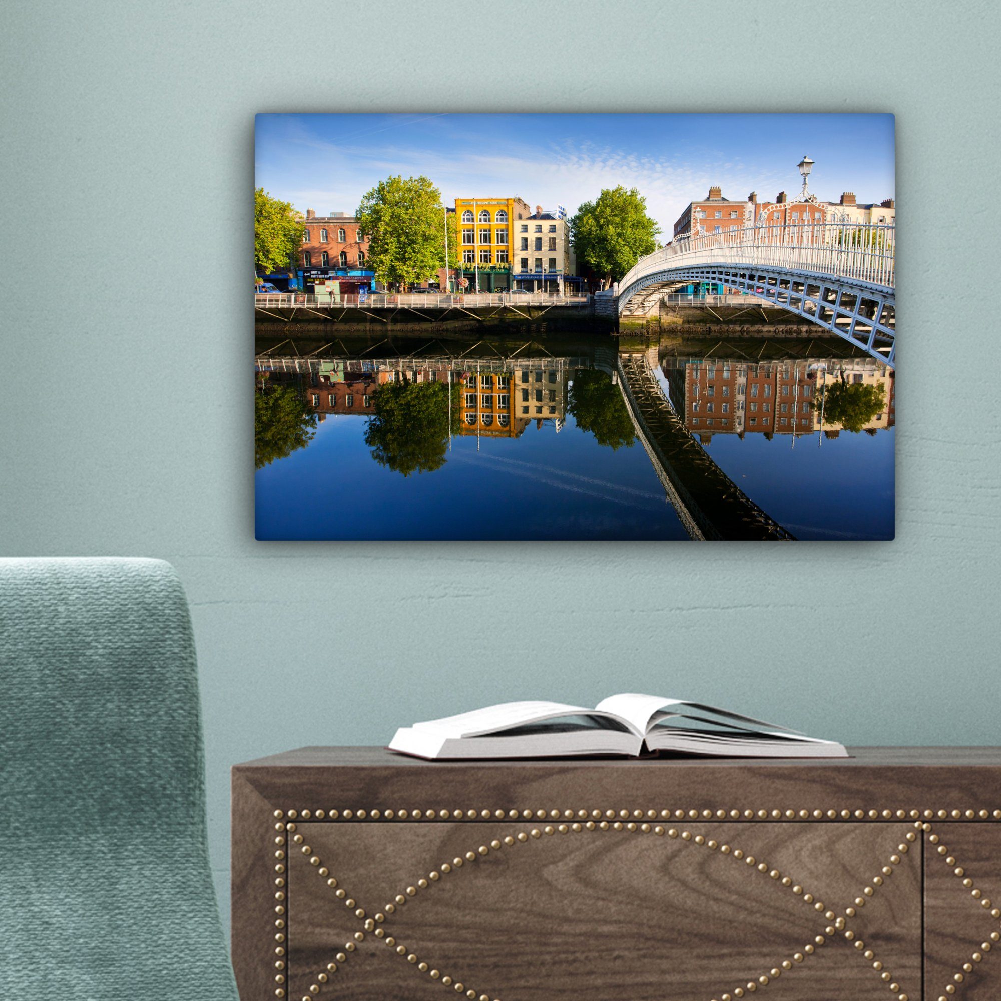 OneMillionCanvasses® Leinwandbild Brücke Wasser cm Aufhängefertig, 30x20 (1 St), Wandbild - - Leinwandbilder, Irland, - Dublin Wanddeko