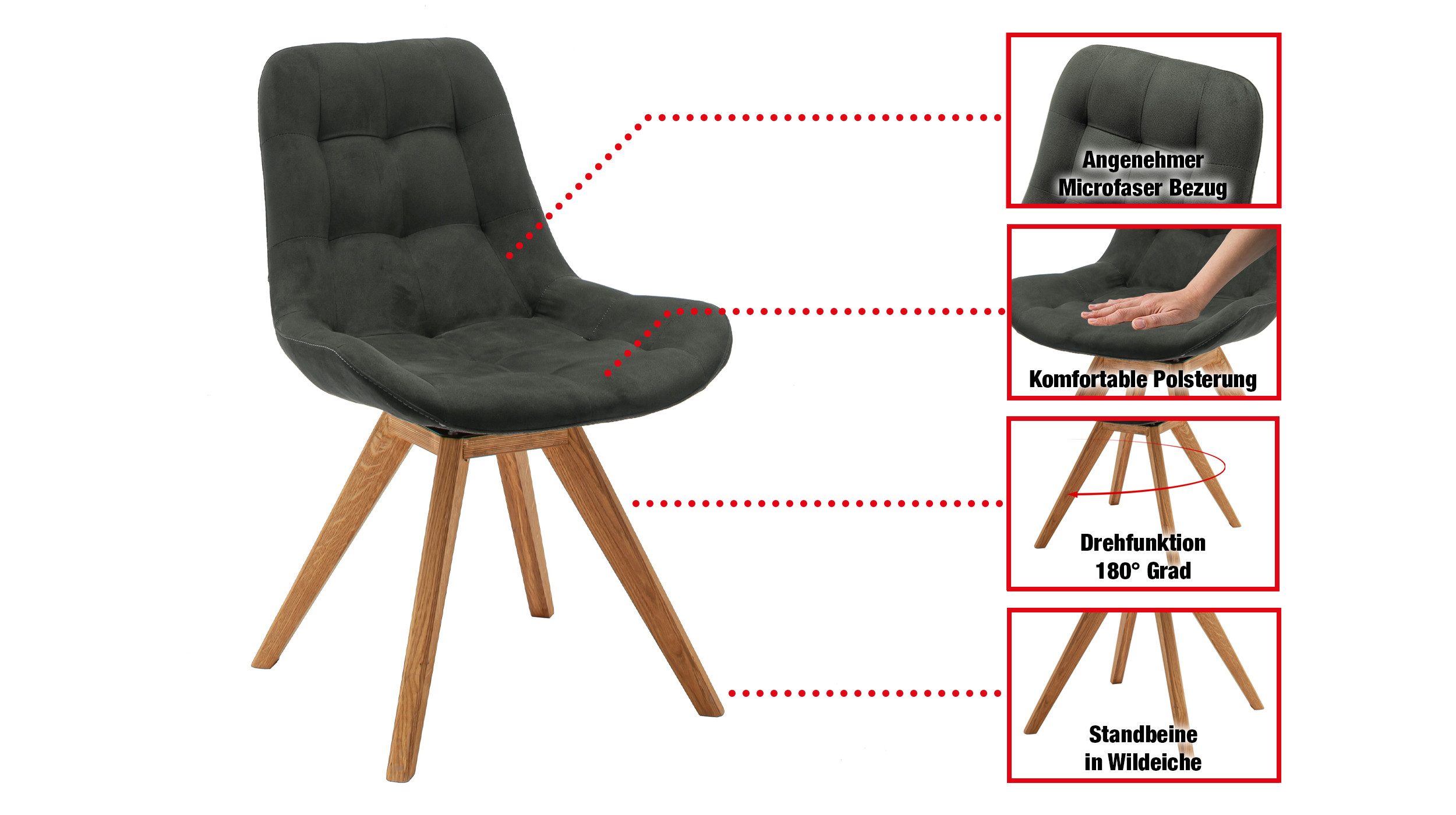 Massivart® Polsterstuhl drehbar, Esszimmerstuhl, Microfaser braun, anthrazi günstig online kaufen