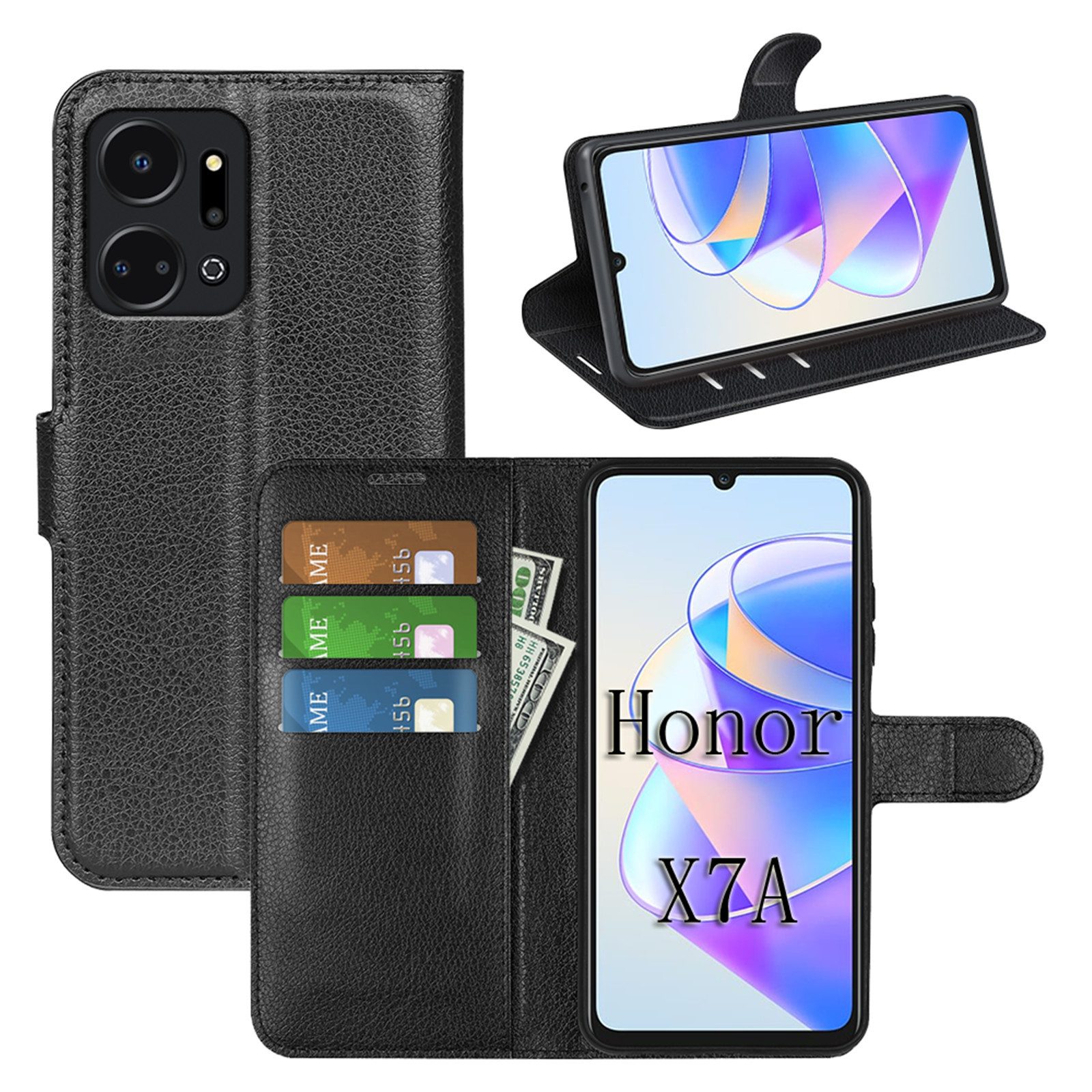 betterfon Handyhülle Handytasche für Honor X7A Klapphülle Schwarz, 3 Kartenfächer, Magnetverschluss & Standfunktion im Lederlook