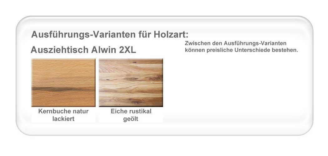 expendio Esstisch Alwin 2XL, Softkante mit Kernbuche und 160(260)x90 cm Mittelauszug Massivholz