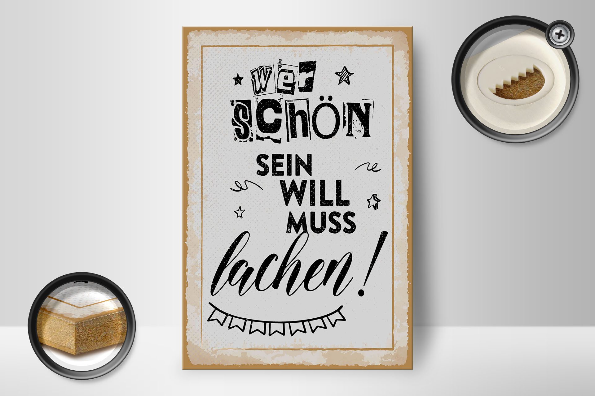 Femer GmbH Holzbild Spruch 20x30 cm Wer schön sein will muss lächeln Girlande, (1 St), Glatte Holzfaserplatte (MDF), vorn beschichtet