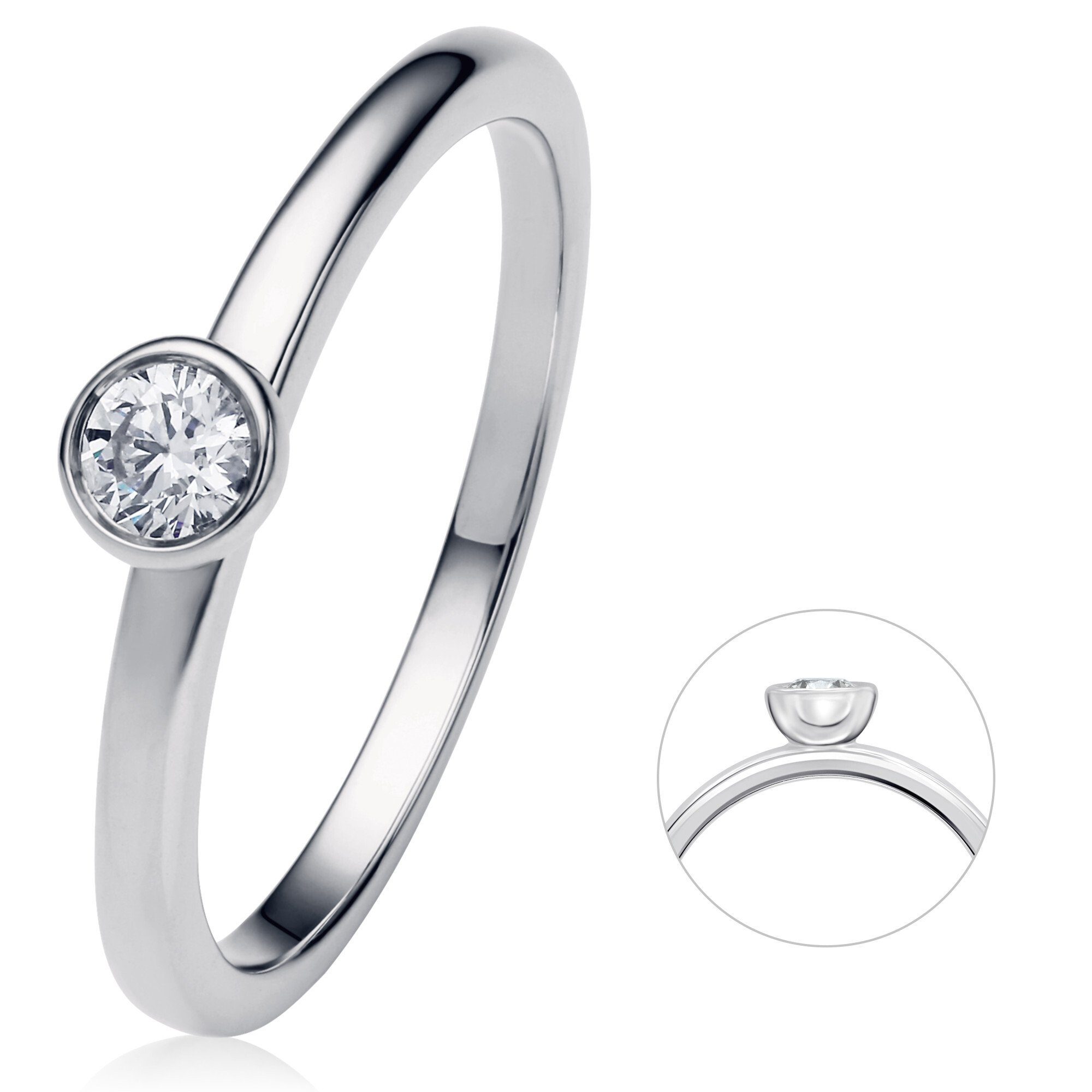 ONE ELEMENT Diamantring 0.15 ct Diamant Brillant Zarge Ring aus 585 Weißgold, Damen Gold Schmuck Zarge