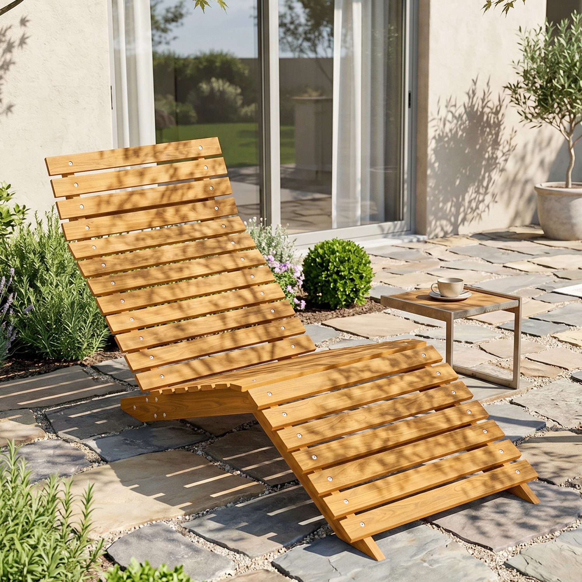 Outsunny Gartenliege für Poolbereich, Balkon, bis 120 kg belastbar, Liegestuhl, 1 St., Sonnenliege, Massivholz, Teak 66L x 170B x 77H cm