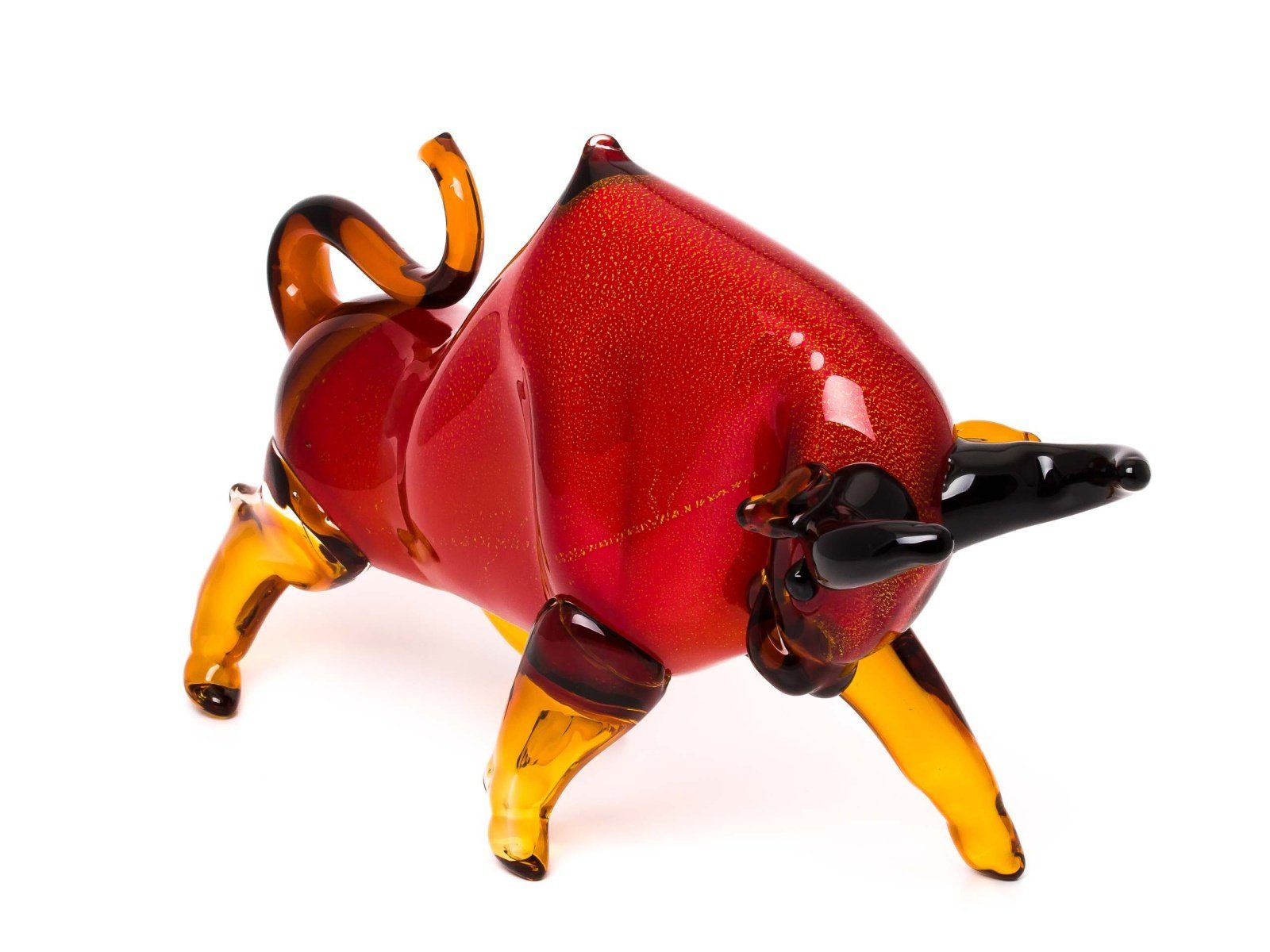 Aubaho Dekofigur Stier aus Glas Figur rot Dekoration große Skulptur 50cm glass bull tau