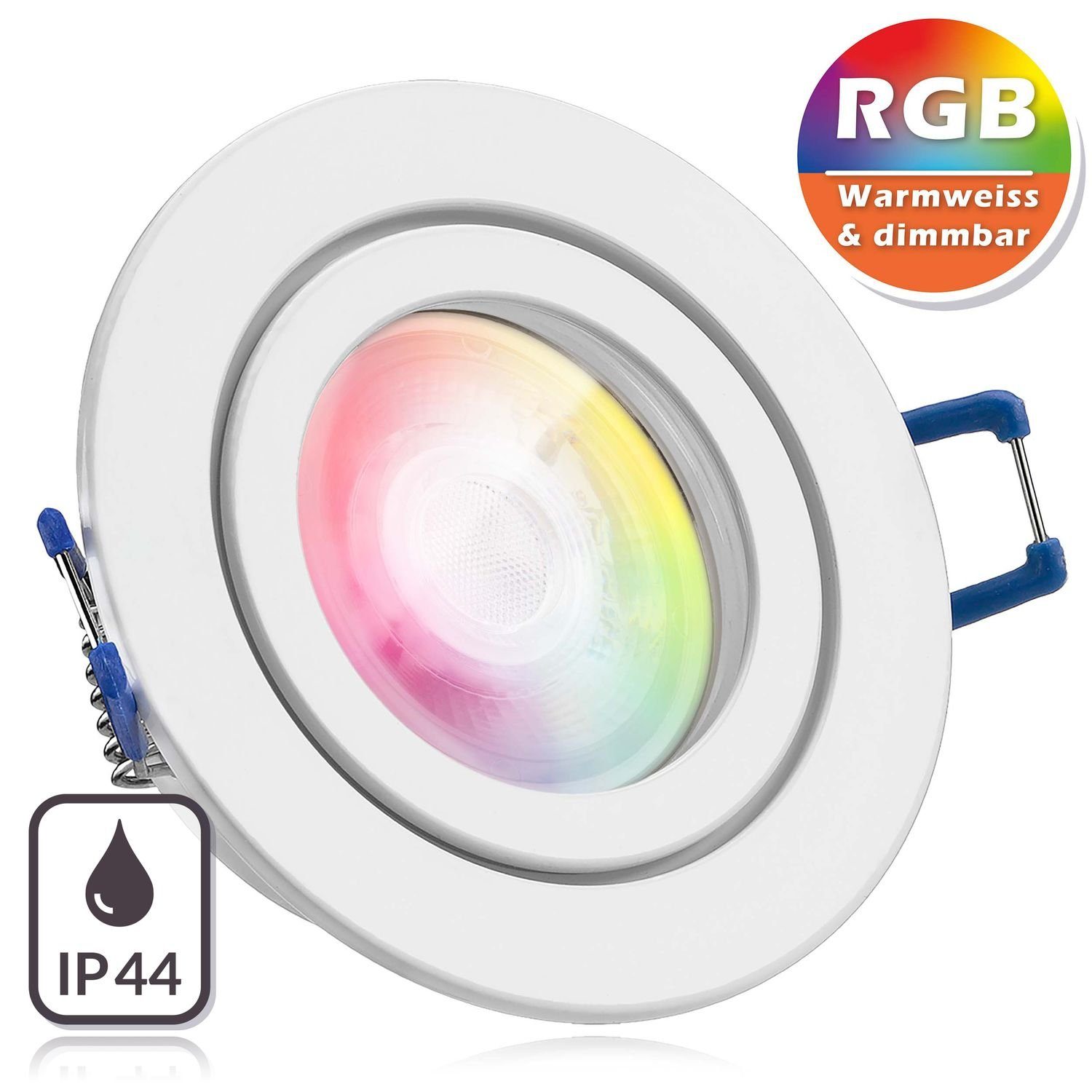 LEDANDO LED Einbaustrahler RGB IP44 LED Einbaustrahler Set extra flach in weiß mit 3W LED von LED