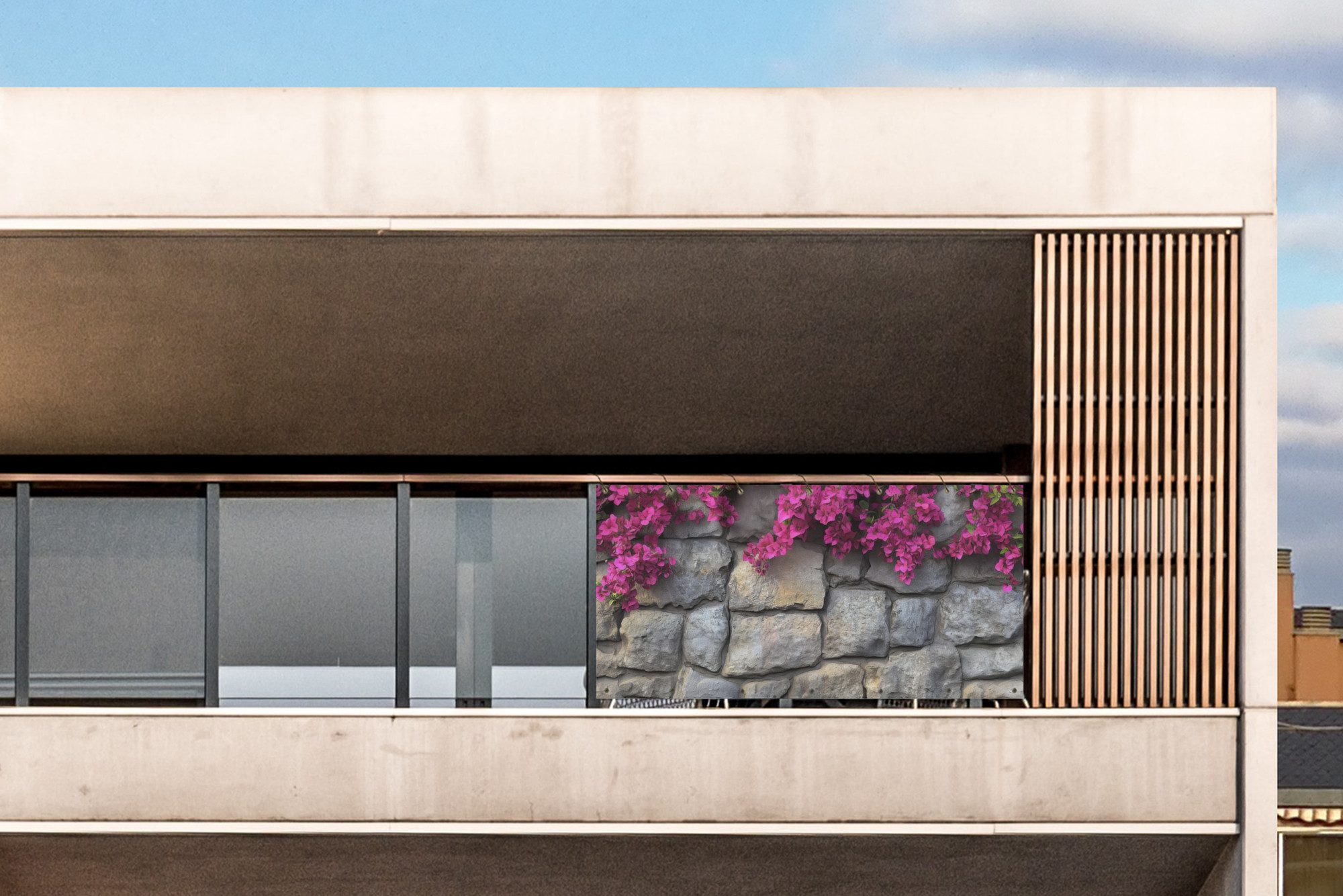 MuchoWow Balkonsichtschutz Bougainvillea - Steinmauer - günstig online kaufen