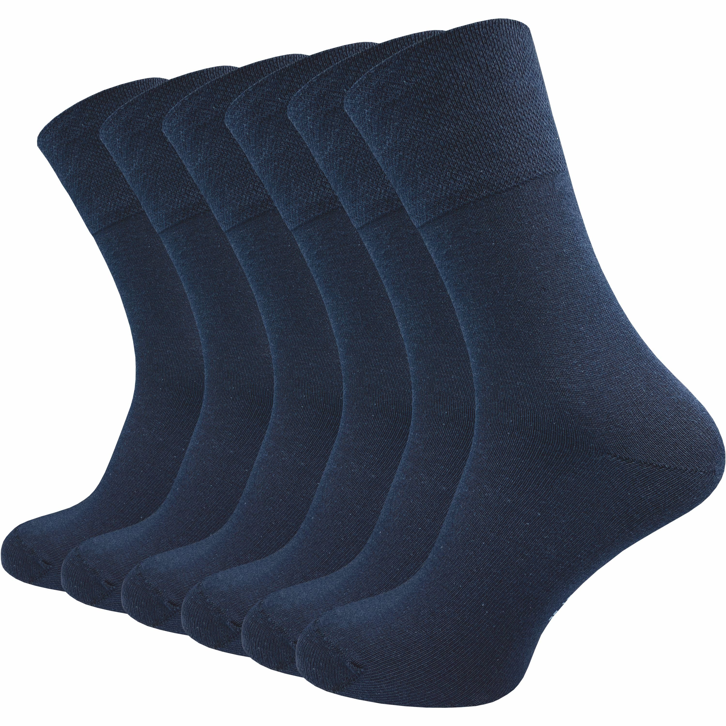 GAWILO Diabetikersocken für Damen, ohne Gummidruck & ohne drückende Naht - Business Socke (6 Paar) extra breiter Piquet-Strick am Komfortbund; in schwarz, grau & weitere blau