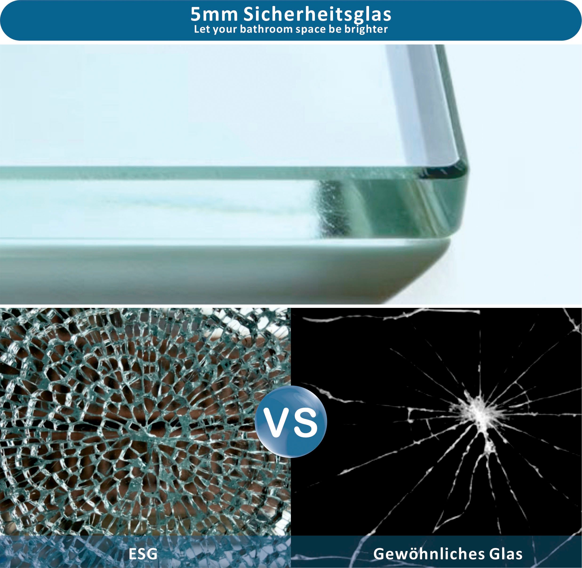 welltime Badewannenaufsatz Nassau Single, Sicherheitsglas