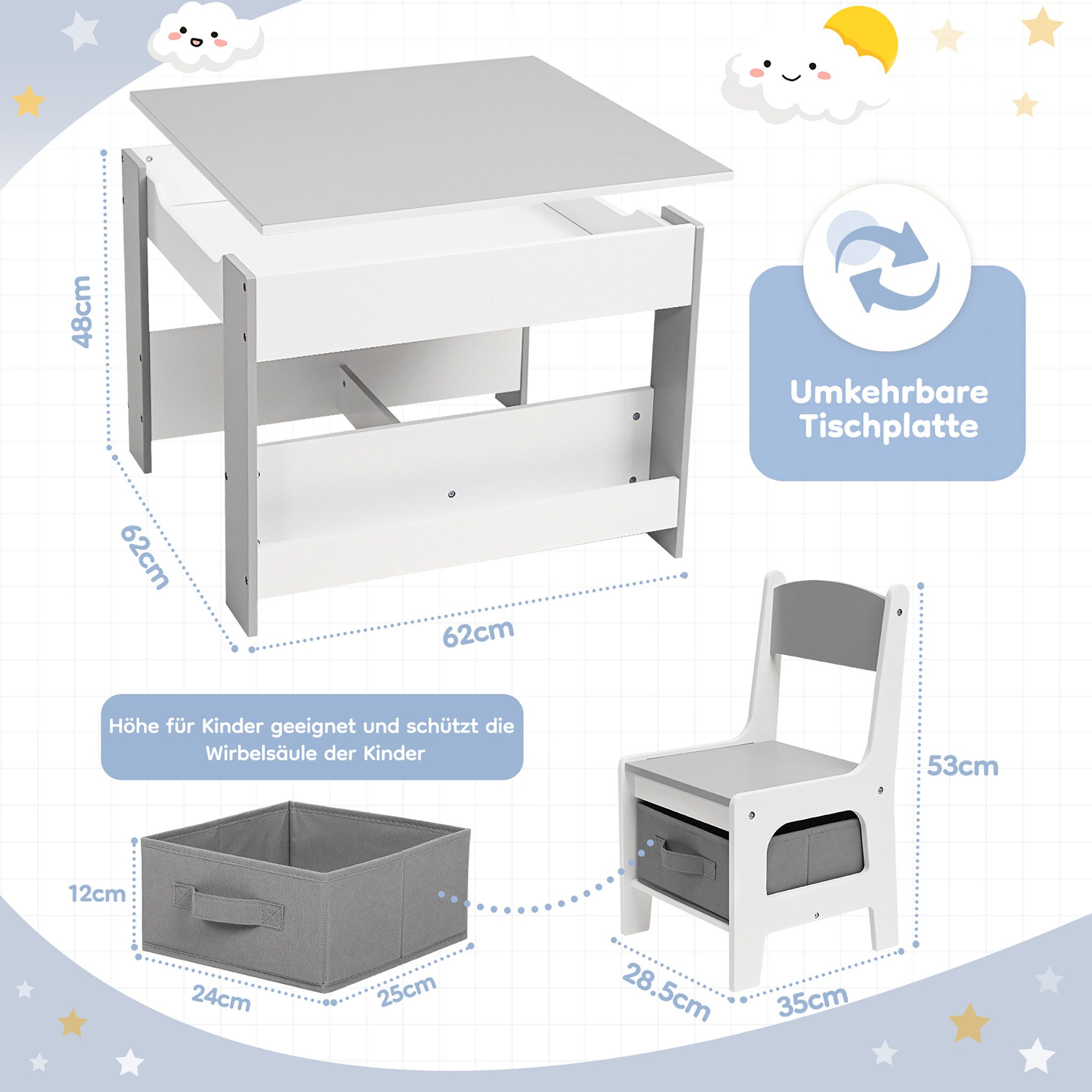 Yorbay Kindersitzgruppe Kindertisch mit Stauraum, Maltisch Kindermöbel mit günstig online kaufen