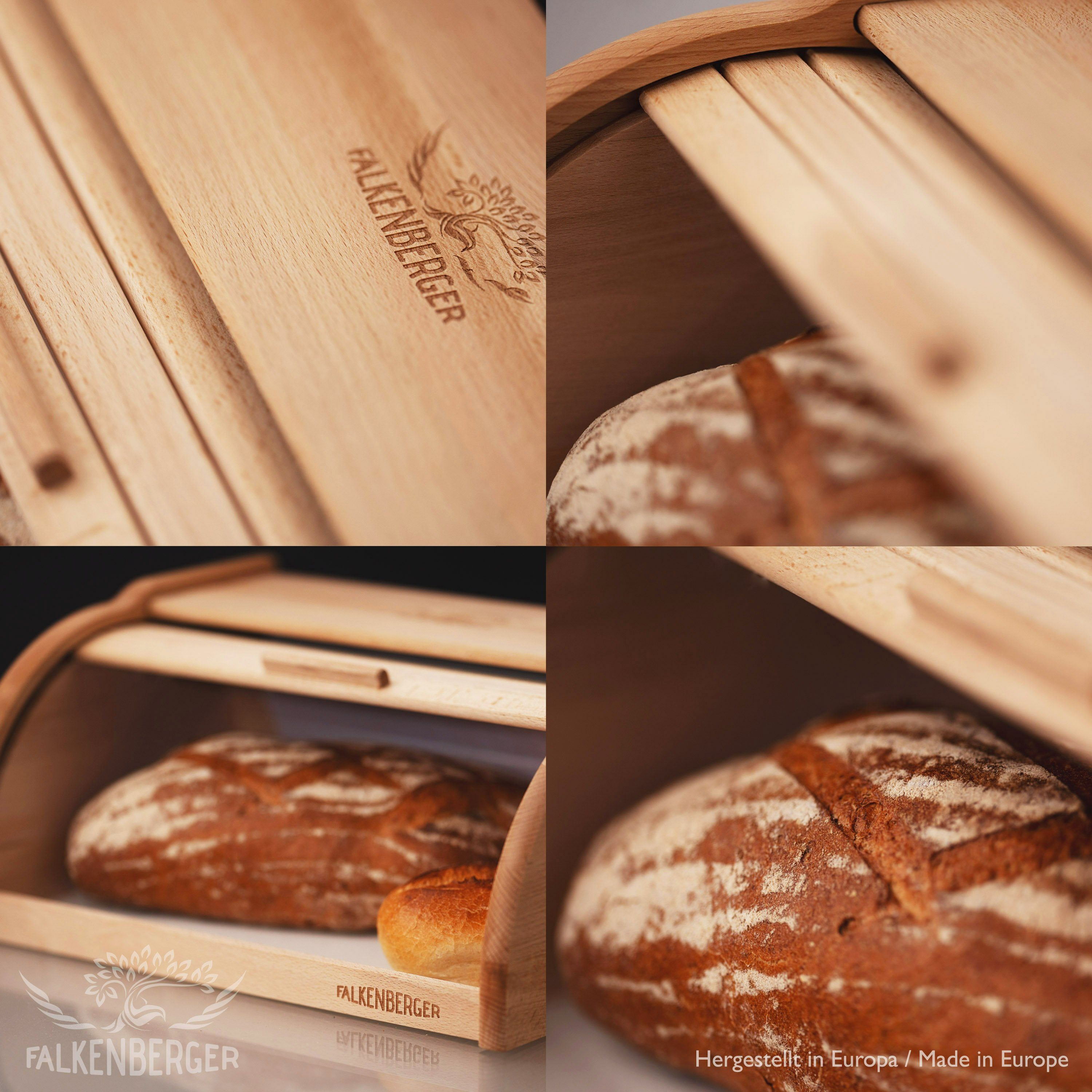FALKENBERGER Brotkasten Brotkasten XL 38,2x28,2x18cm, Brotbox Roll-Deckel 1 Rollbrotkasten traditionell Brot mit (1-tlg., Holz, Teilig), für Handmade