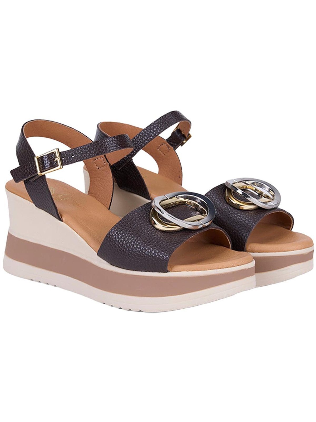 Desa DESA Damen-Keilsandalen aus Leder mit Metallring Sandale