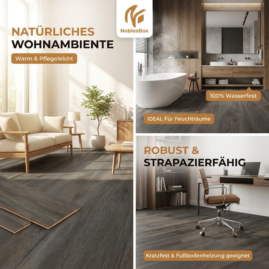 NoblesBox Designboden Klick Vinylboden SPC - Hartvinyl - 4+1mm Wasserfest - 1 mm Isolierung, Für Fußbodenheizung, Hochabriebfest & Klicksystem – Bild 4 von 5