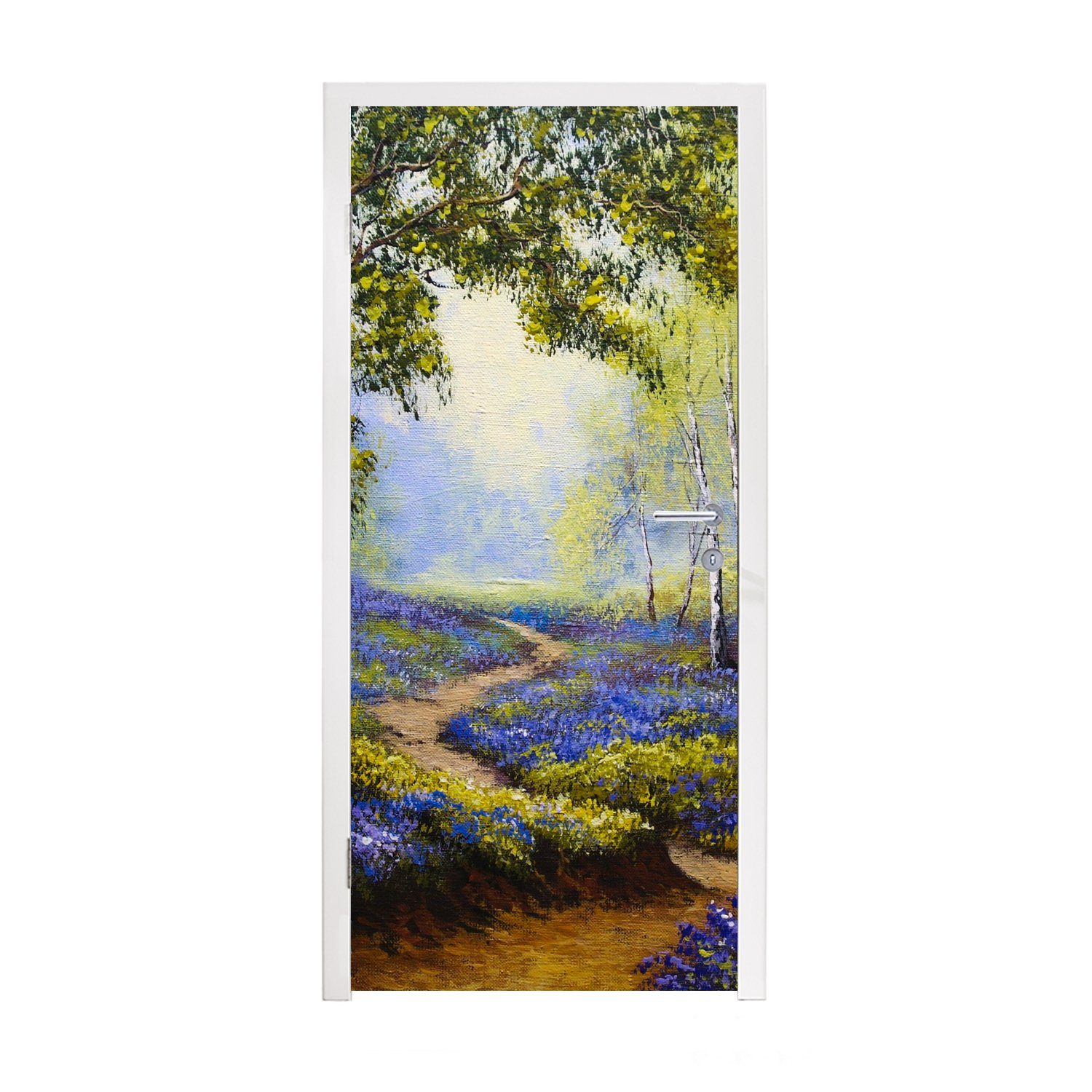- - St), Gemälde Ölfarbe, Wald - MuchoWow 75x205 Türtapete Türaufkleber, cm Blumen Tür, Natur Fototapete bedruckt, für (1 - Matt,