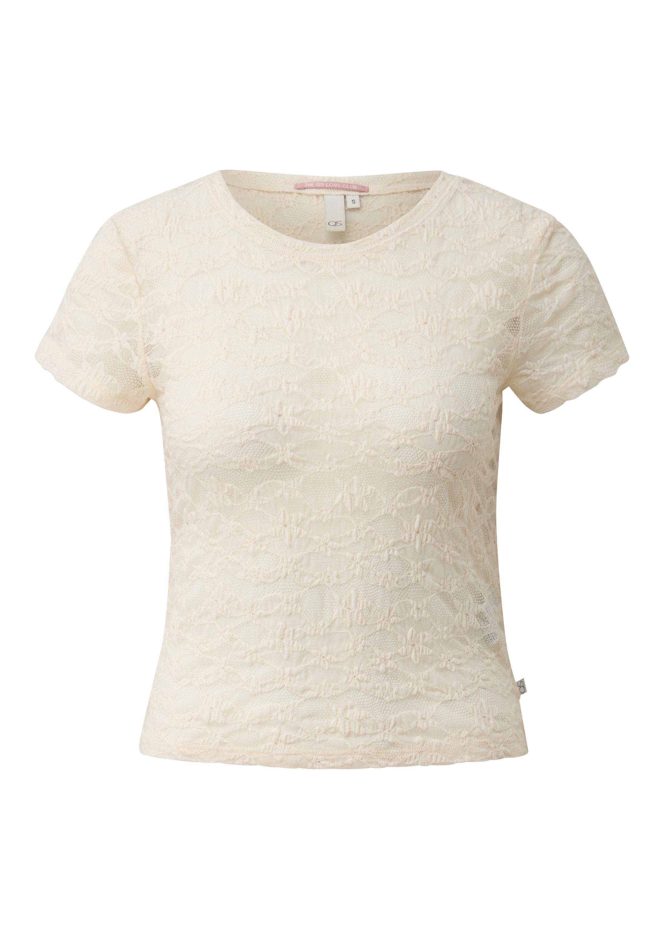 QS Kurzarmshirt T-Shirt Transparentes Spitzen-Shirt