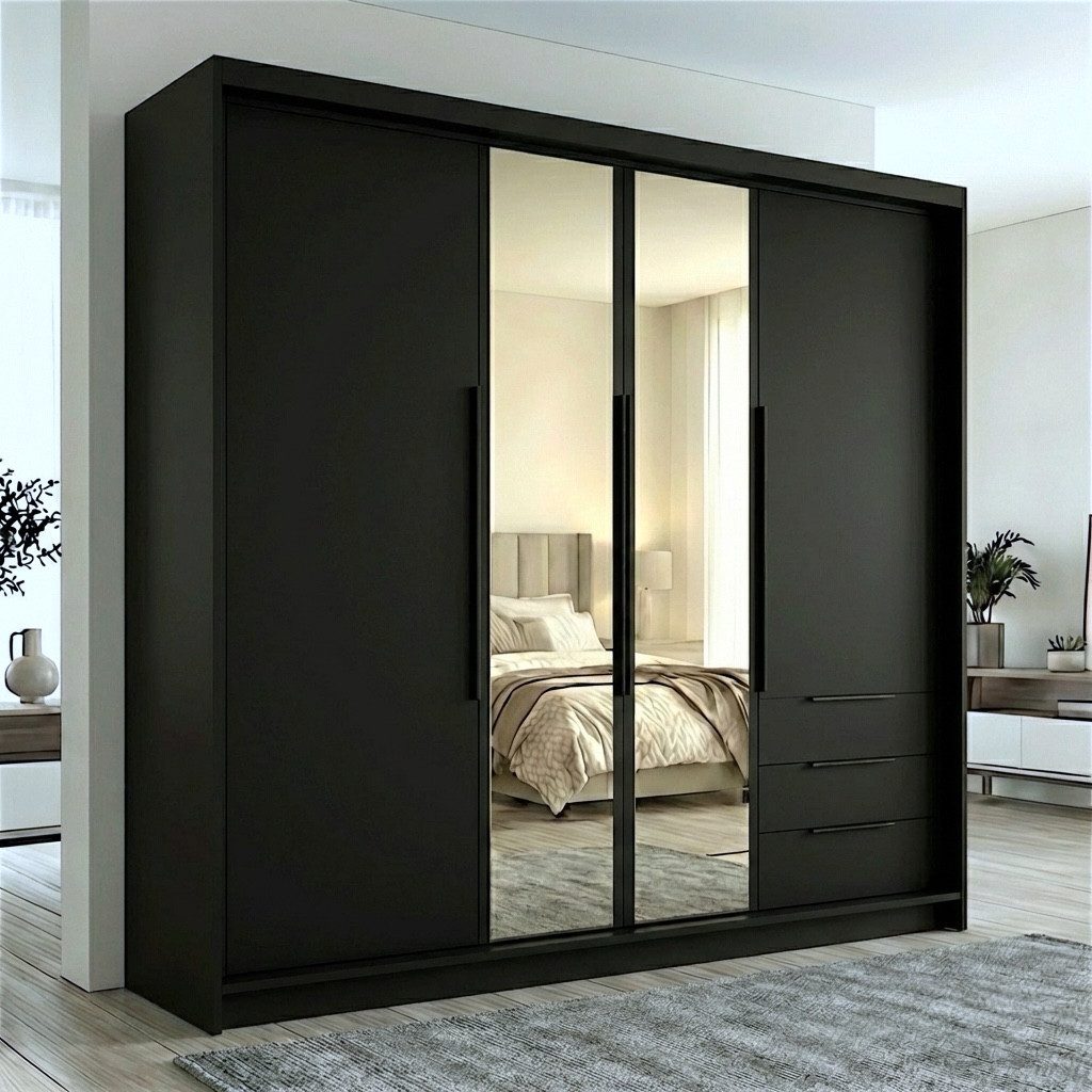 A&J MöbelLand GmbH Drehtürenschrank VIVO mit integrierten Schubladen (Geräumiger vier¬türiger Kleiderschrank mit Schubladen und Metallgriffen. Geräumiger Schrank mit einer Breite von 200 cm und Schubladen, ideal zur Aufbewahrung von Kleidung und Accessoires. Viel Stauraum. TOP PRODUKT! Wählen Sie das ideale Modell für Ihr Schlafzimmer!, TOP ANGEBOT) Breite: 200 cm, Höhe: 215 cm, Tiefe: 59,5 cm