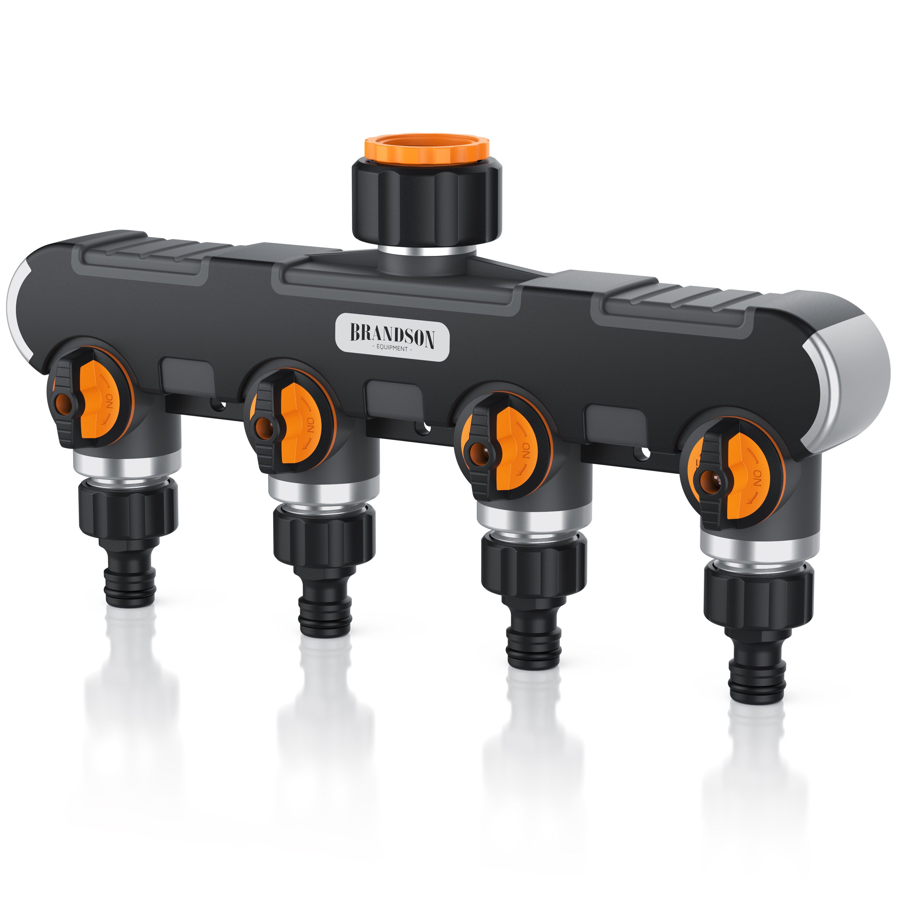 Brandson 4-Wege Verteiler 4-fach Schlauchverteiler, Gartenschlauch Wasserverteiler, 3/4 1/2 Zoll, (1-tlg), Regulierbarer Wasserhahn Schlauch Verteiler für Gartenbewässerung