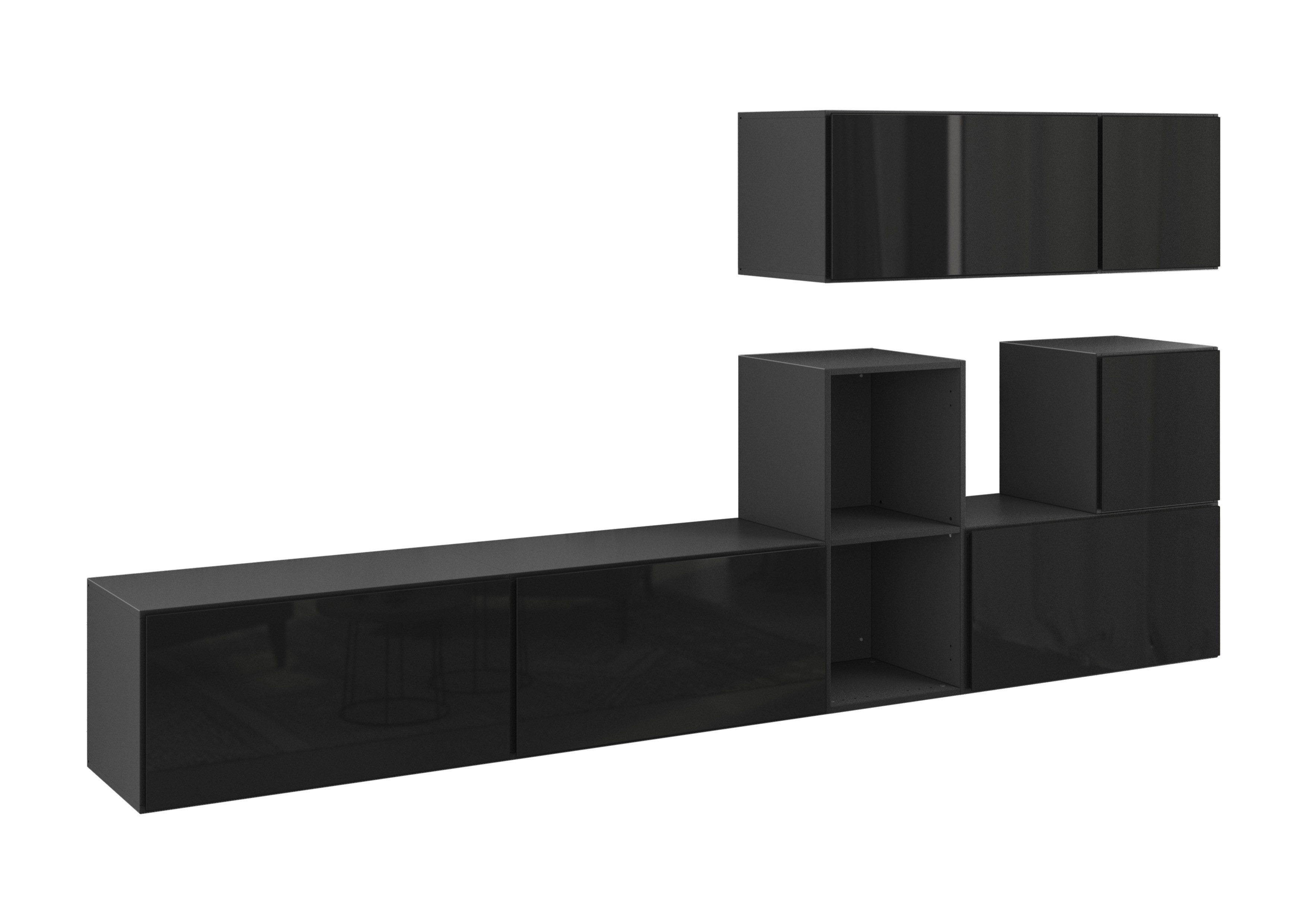 BMG Möbel Wohnwand Modul+, (7- teilig., besteht aus 4xSchrank mit Klappe, 2xSchrank mit Tür, 1xoffenes Regal), MDF Fronten tiefgezogen, Soft-Close-Funktion, Made in Germany