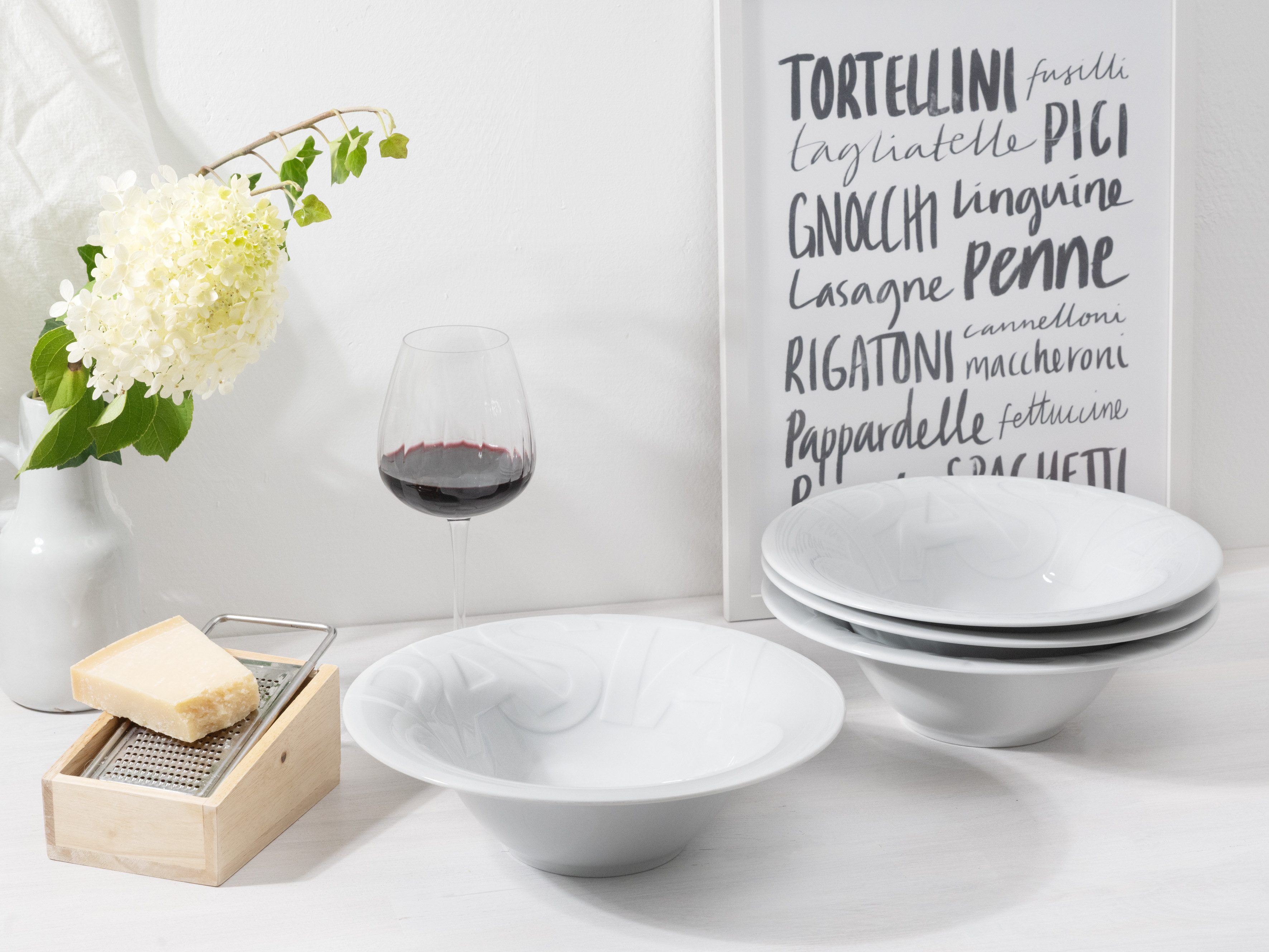 CreaTable Pastateller Essteller Gourmet, (4 St), Teller Set für 4 Personen, weiß, Porzellan,schwere Qualität