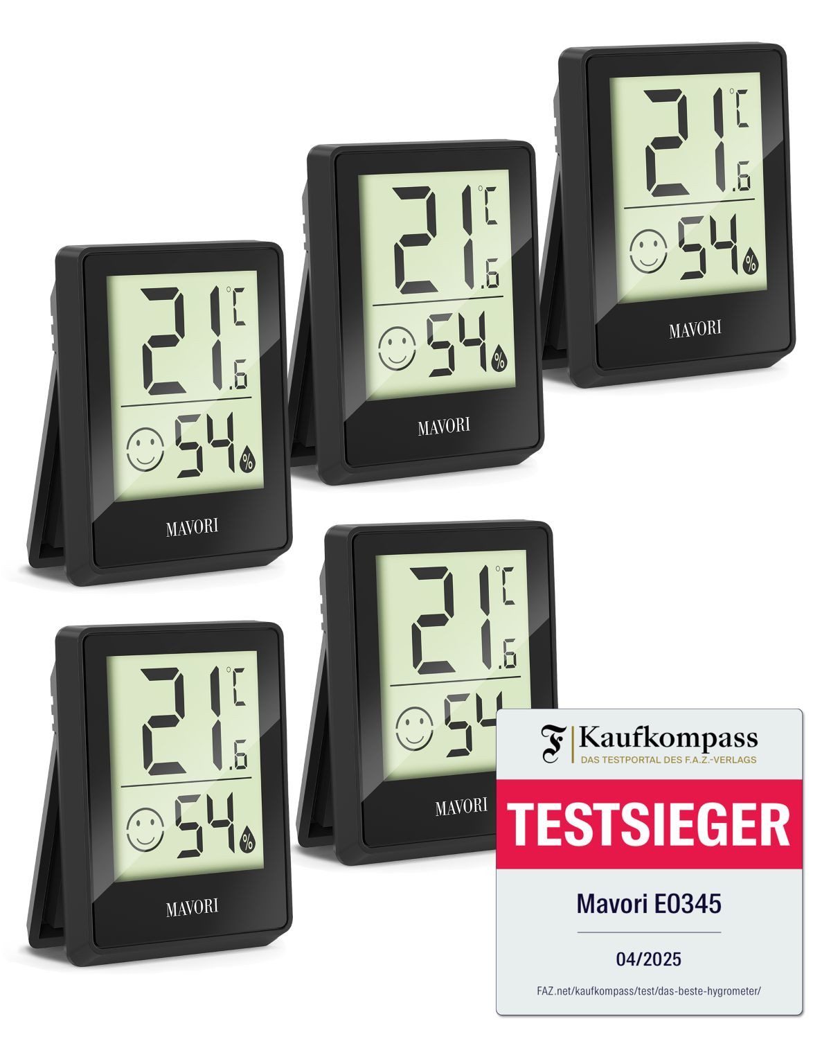 MAVORI Hygrometer und Thermometer digital mit sehr präzisen Messwerten, (5-St), Thermometer mit Luftfeuchtigkeit